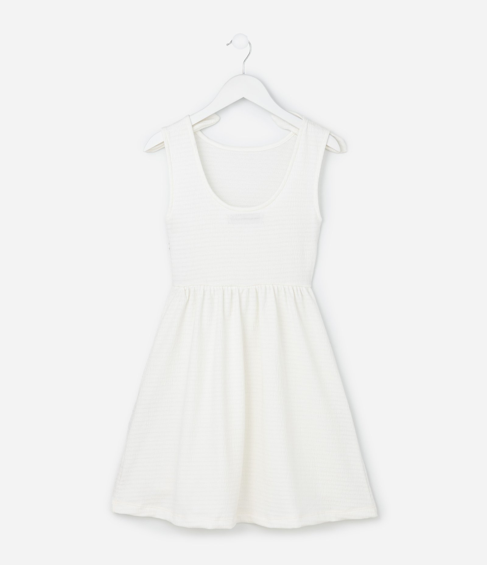 Vestido Infantil em Anarruga com Lacinho Aplicado - Tam 5 a 14 Anos Branco 3