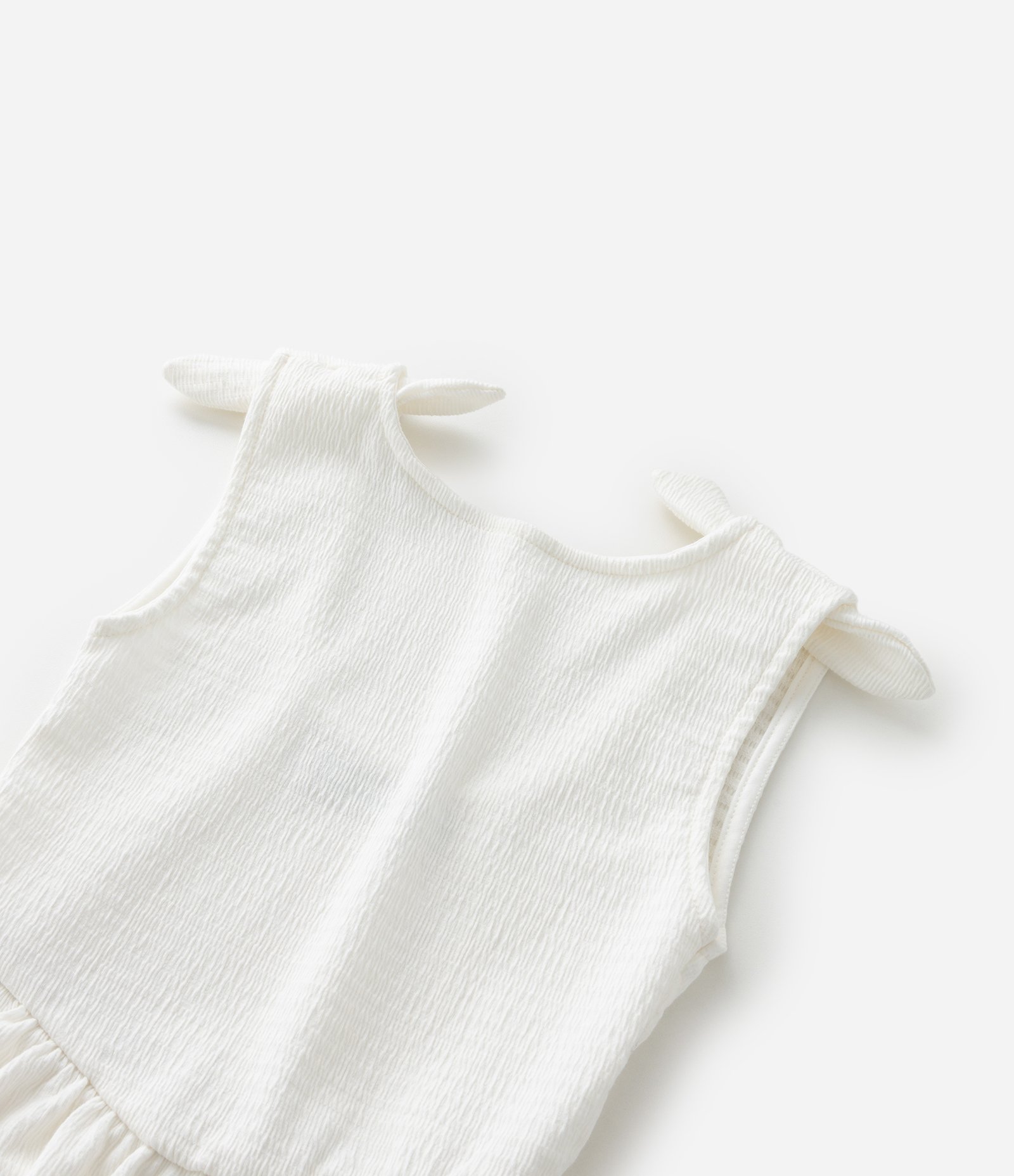 Vestido Infantil em Anarruga com Lacinho Aplicado - Tam 5 a 14 Anos Branco 6