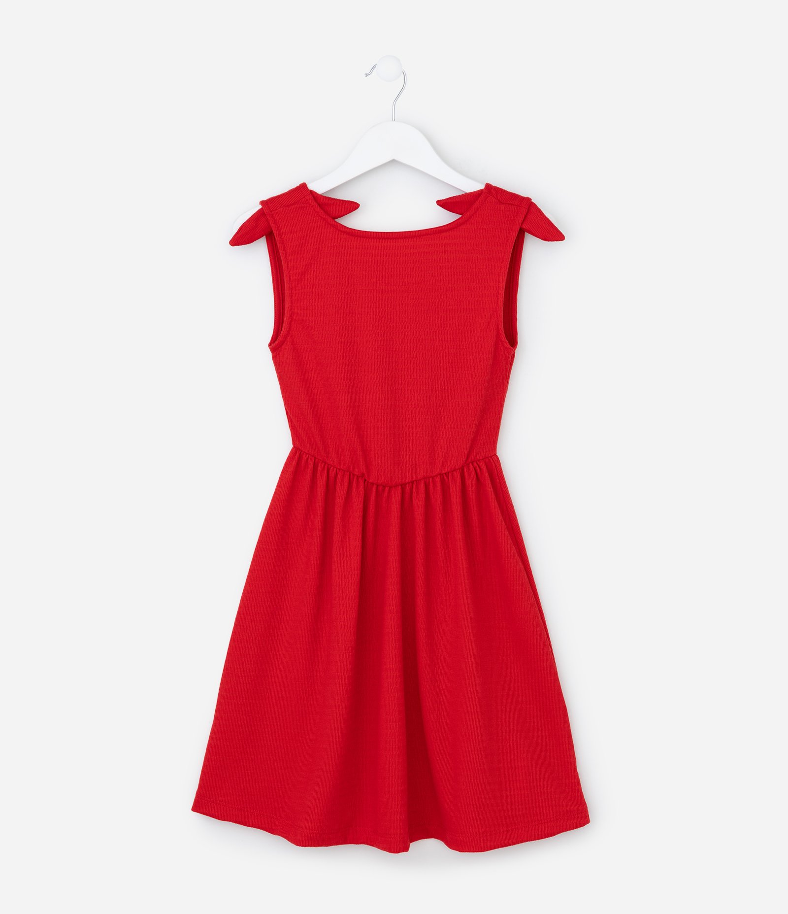 Vestido Infantil em Anarruga com Lacinho Aplicado - Tam 5 a 14 Anos Vermelho 1
