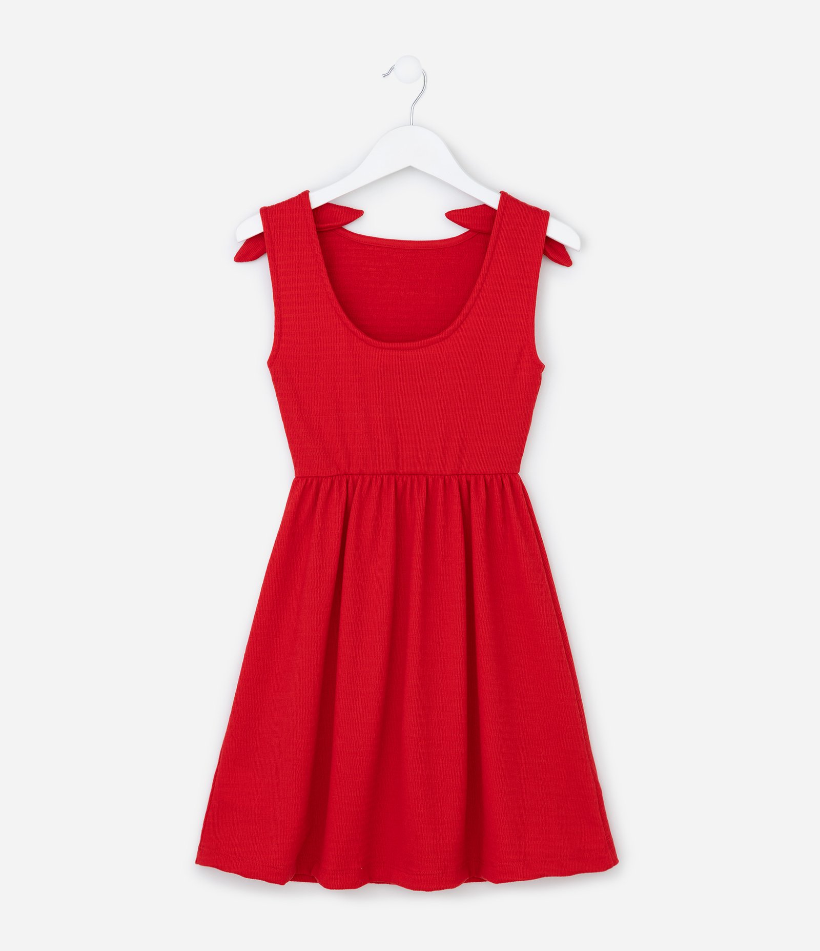 Vestido Infantil em Anarruga com Lacinho Aplicado - Tam 5 a 14 Anos Vermelho 2