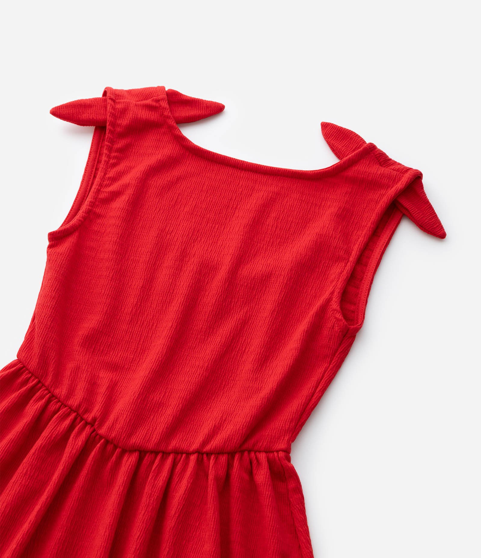 Vestido Infantil em Anarruga com Lacinho Aplicado - Tam 5 a 14 Anos Vermelho 6