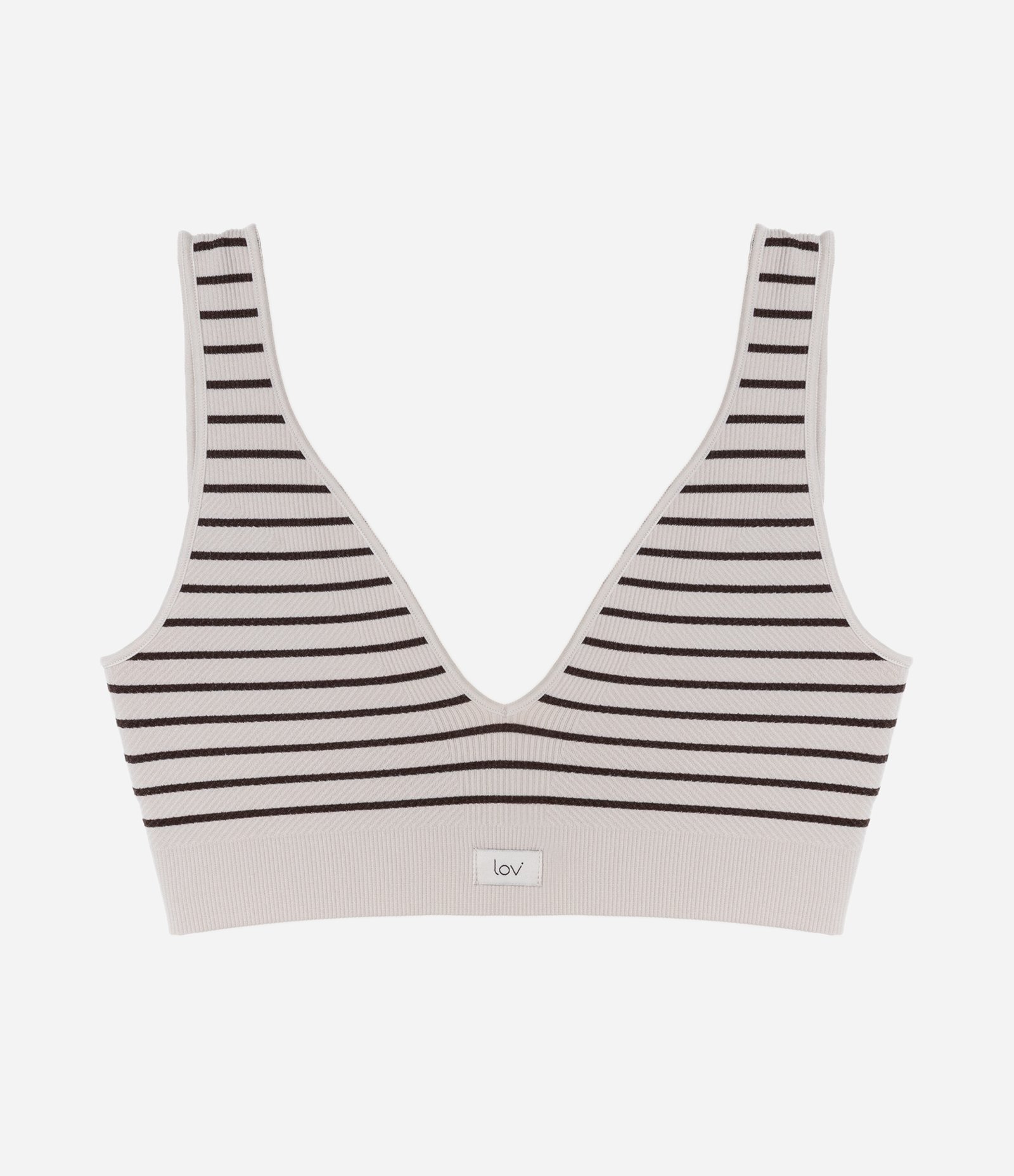 Sutiã Top Com Bojo Removível e Estampa Listrada Cinza 1