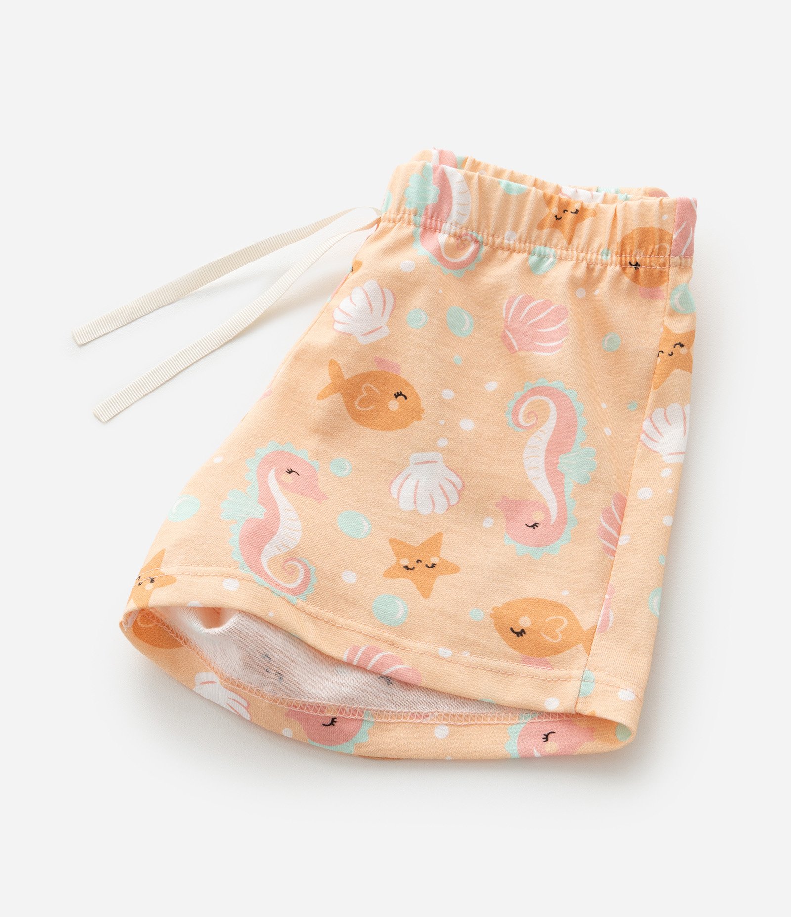 Pijama Curto Infantil em Algodão com Estampa de Cavalo Marinho - Tam 2 a 4 Anos Bege/Laranja 8