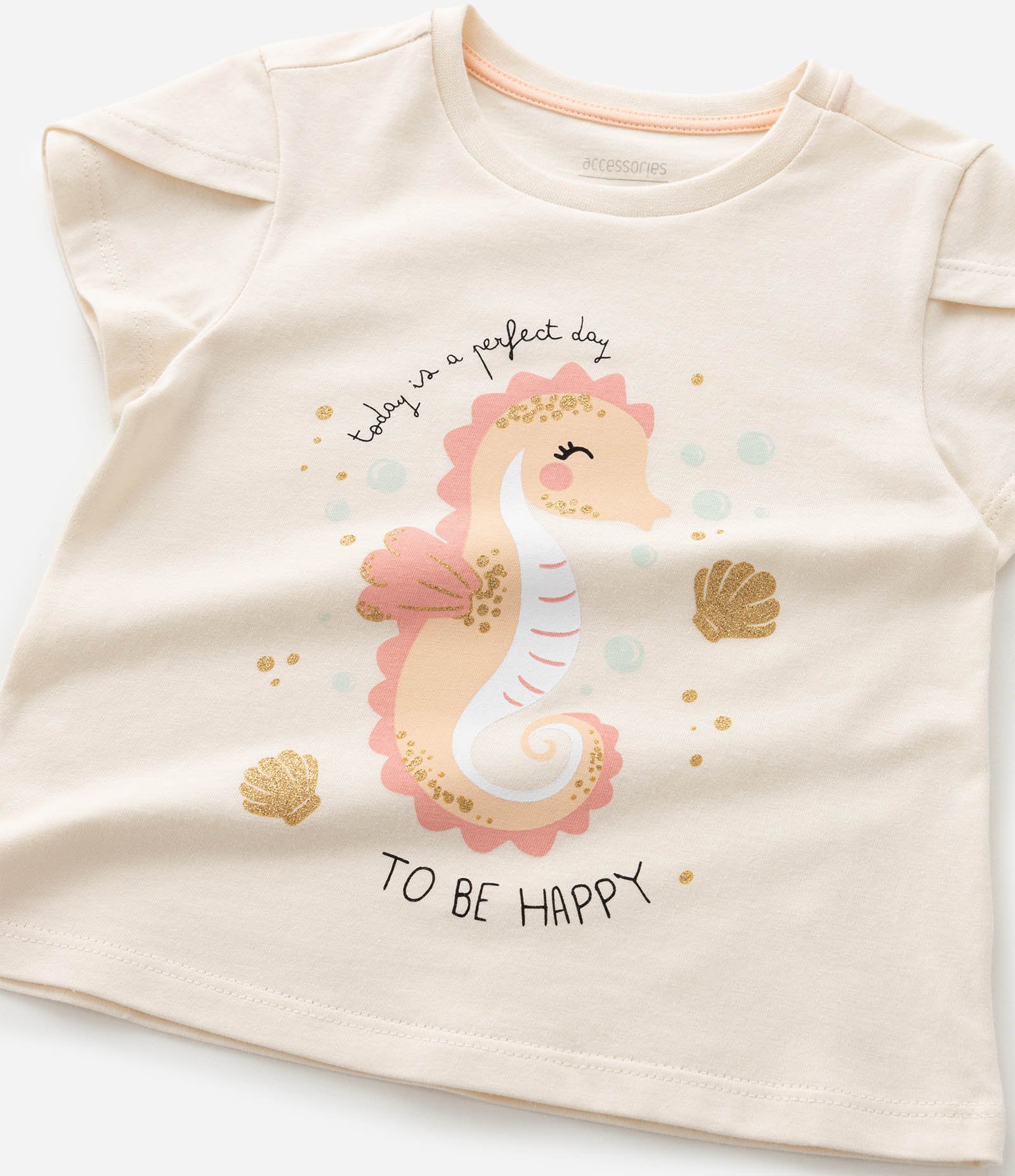 Pijama Curto Infantil em Algodão com Estampa de Cavalo Marinho - Tam 2 a 4 Anos Bege/Laranja 12