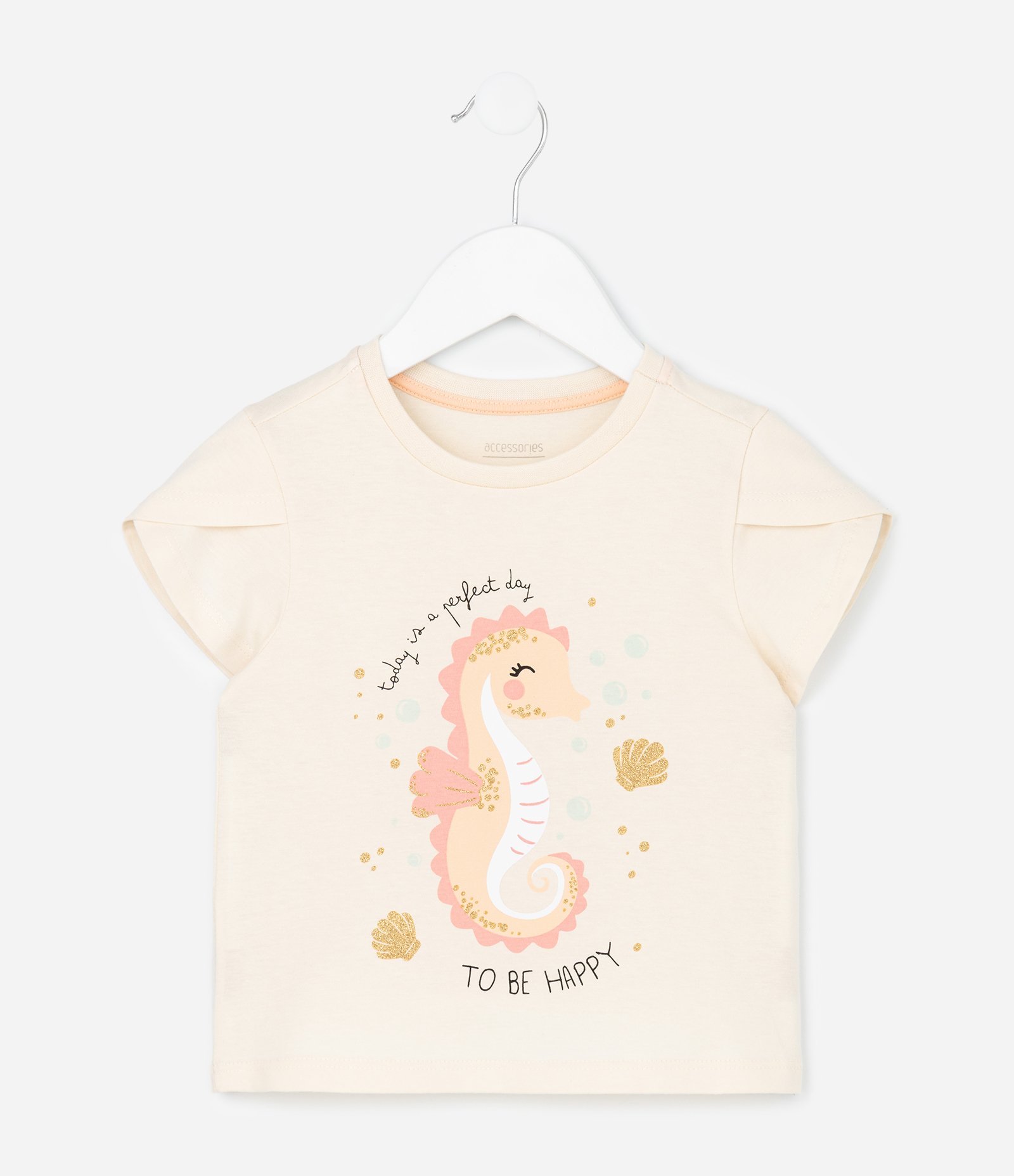 Pijama Curto Infantil em Algodão com Estampa de Cavalo Marinho - Tam 2 a 4 Anos Bege/Laranja 2