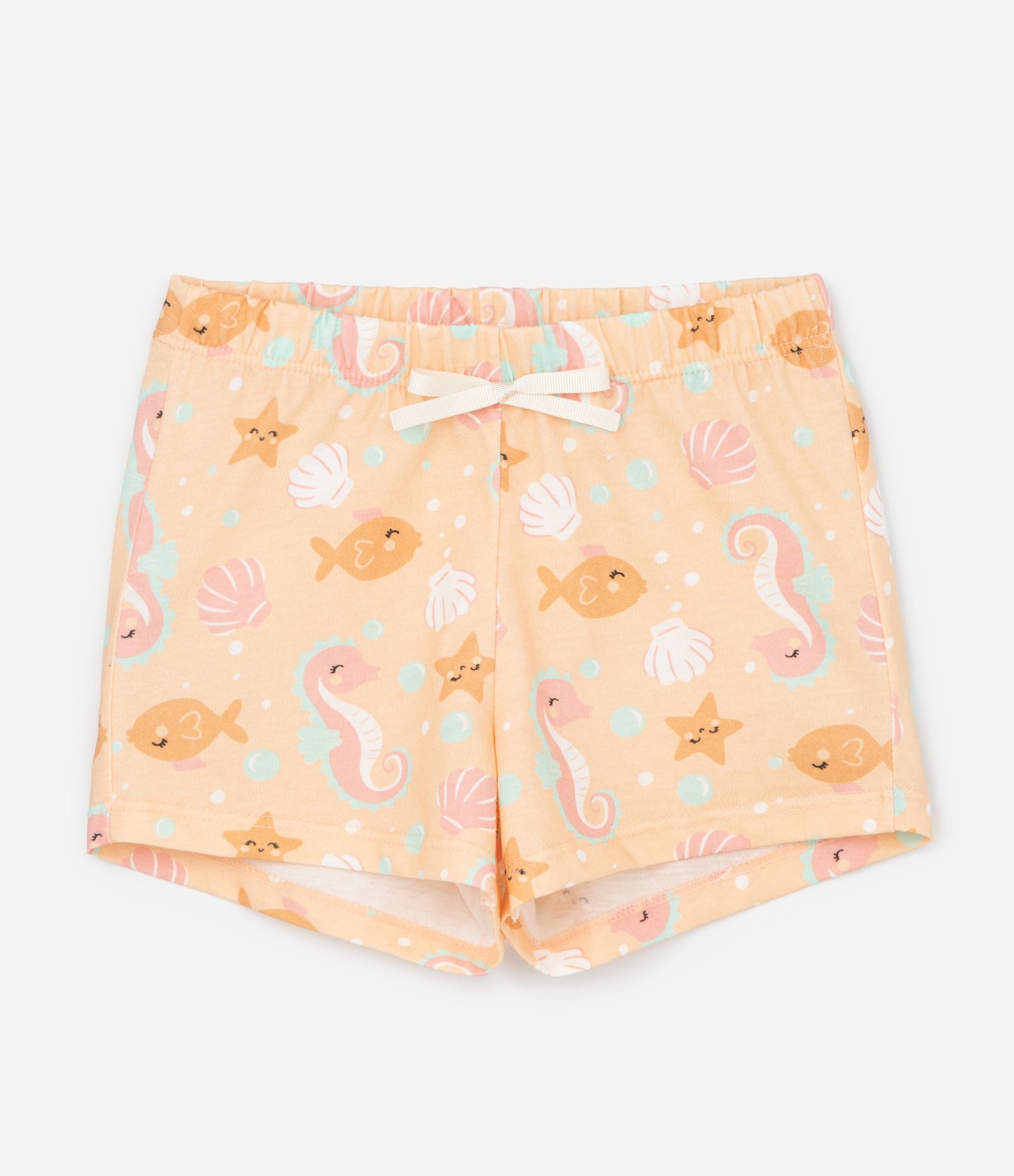 Pijama Curto Infantil em Algodão com Estampa de Cavalo Marinho - Tam 2 a 4 Anos Bege/Laranja 4