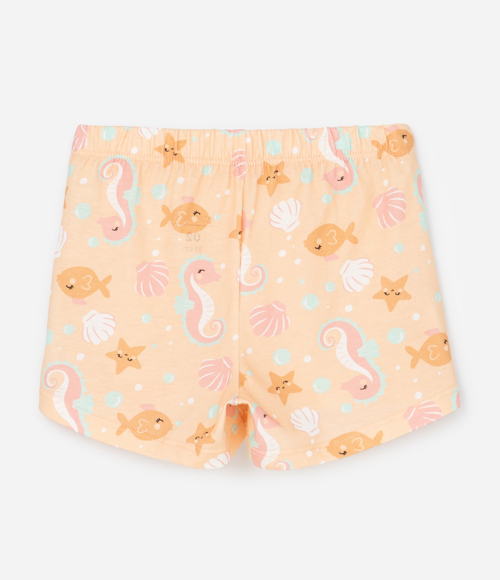 Pijama Curto Infantil em Algodão com Estampa de Cavalo Marinho - Tam 2 a 4 Anos Bege/Laranja 5
