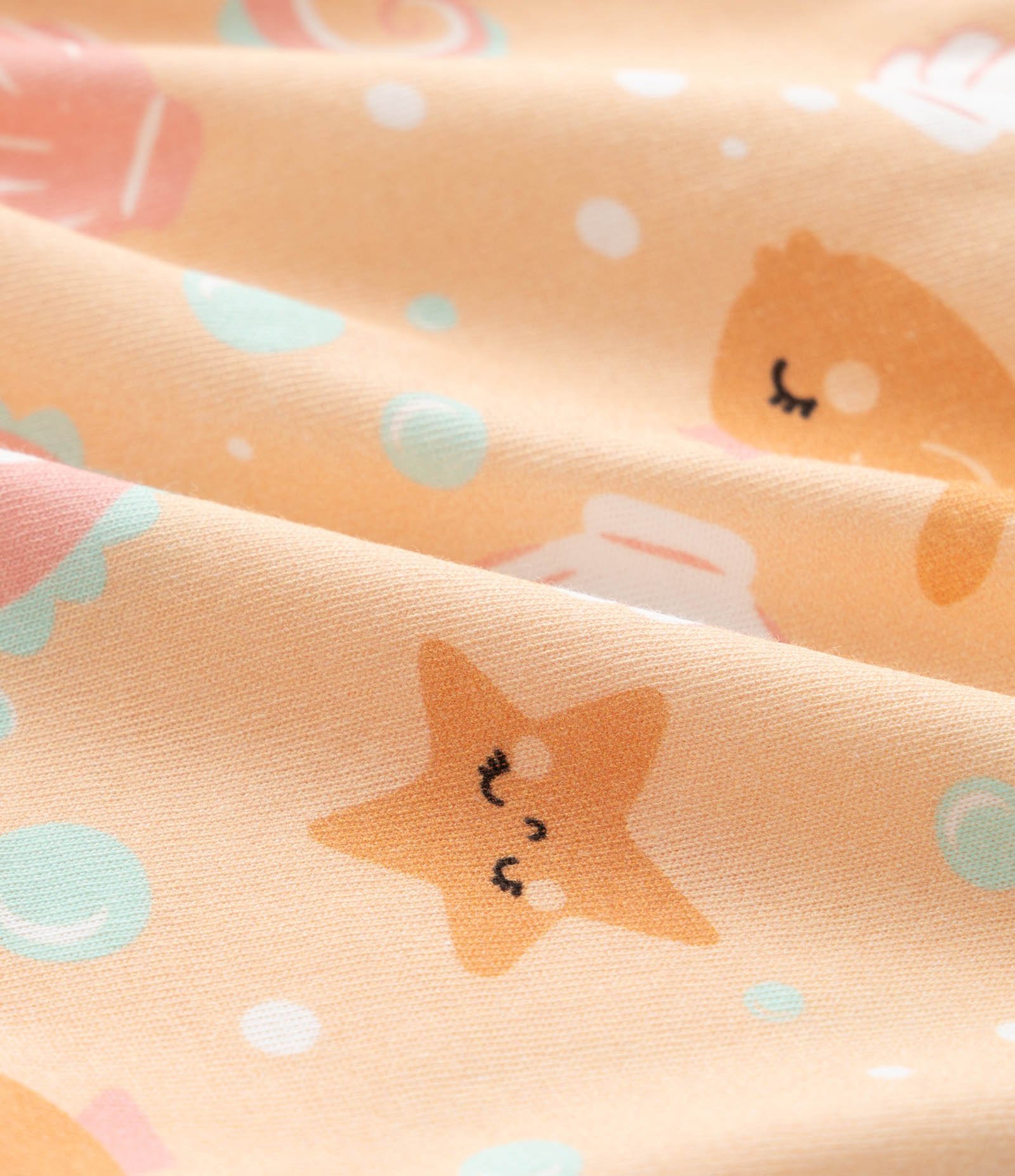 Pijama Curto Infantil em Algodão com Estampa de Cavalo Marinho - Tam 2 a 4 Anos Bege/Laranja 6