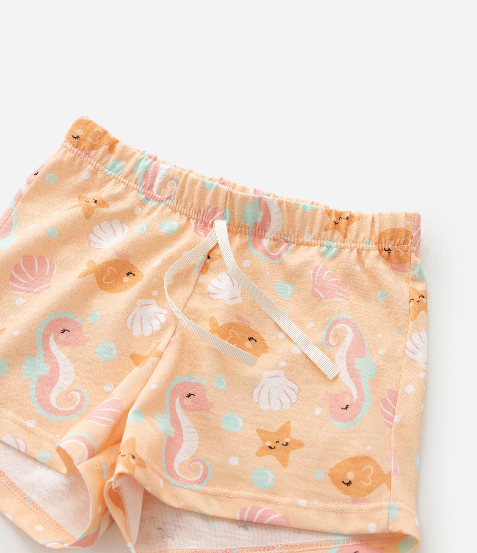 Pijama Curto Infantil em Algodão com Estampa de Cavalo Marinho - Tam 2 a 4 Anos Bege/Laranja 7