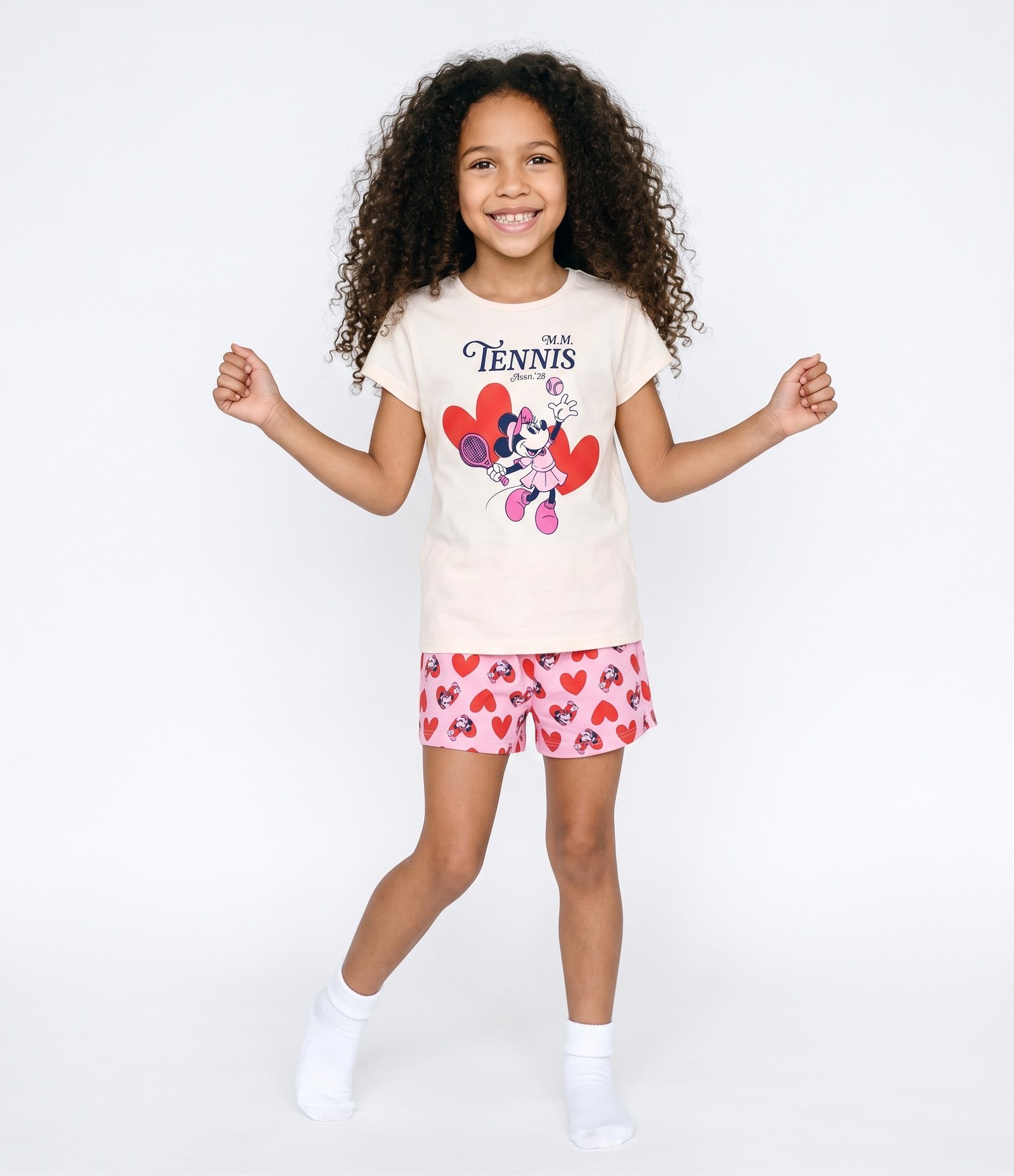 Pijama Curto Infantil com Estampa Minnie - Tam 5 a 14 anos Bege/Rosa/Vermelho 1