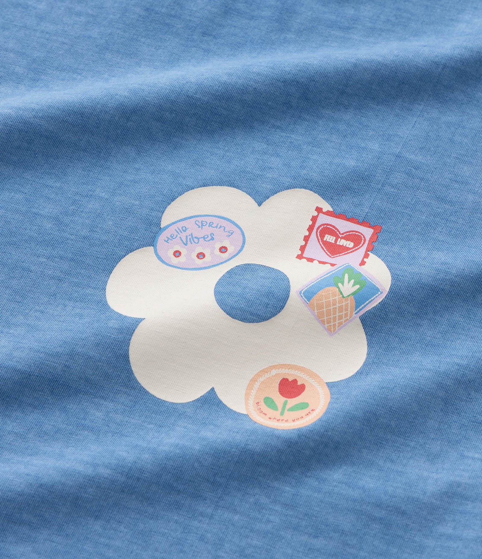 Camiseta Infantil Lavada com Cava Deslocada e Selos - Tam 5 a 14 Anos Azul 6