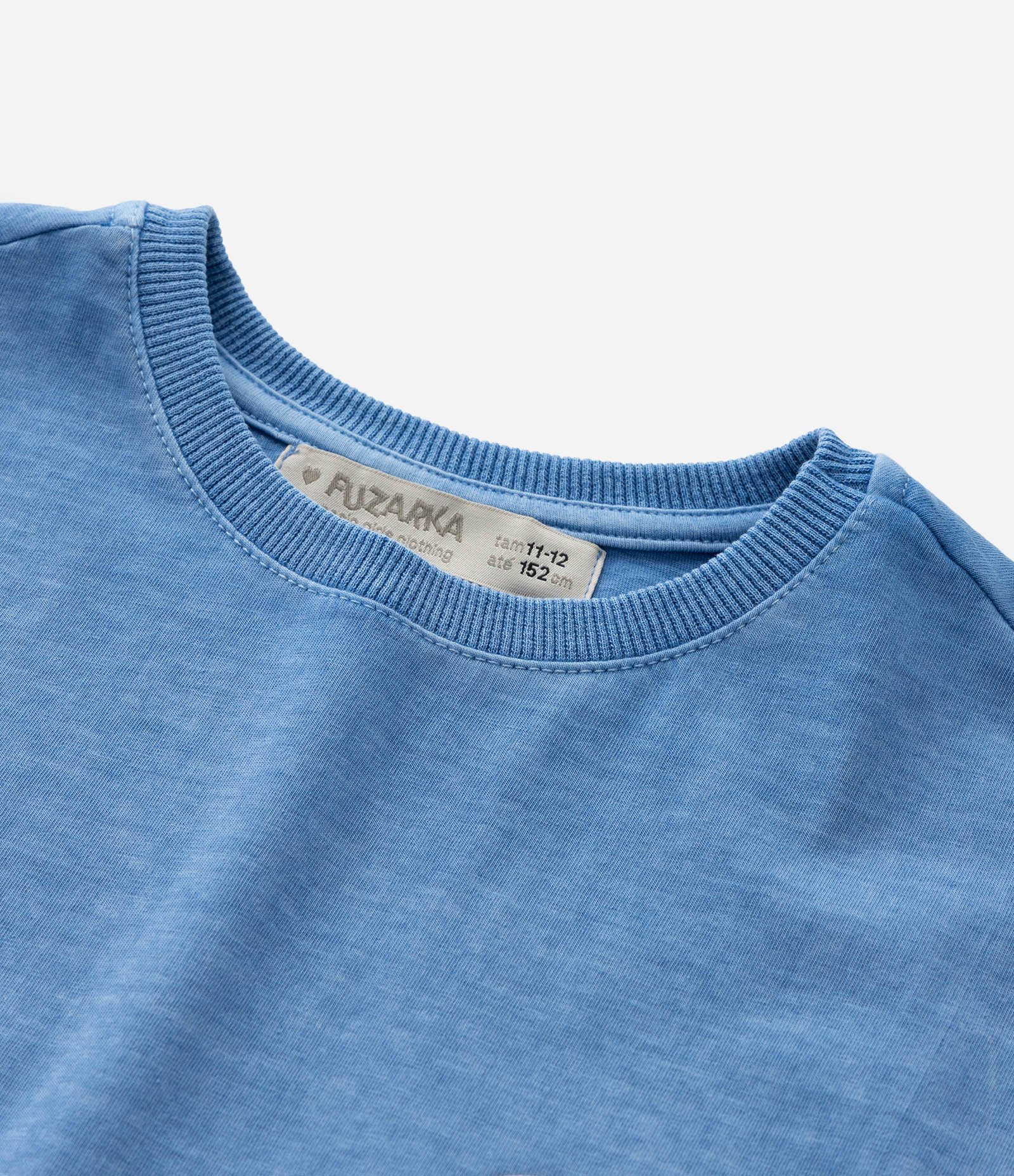 Camiseta Infantil Lavada com Cava Deslocada e Selos - Tam 5 a 14 Anos Azul 7