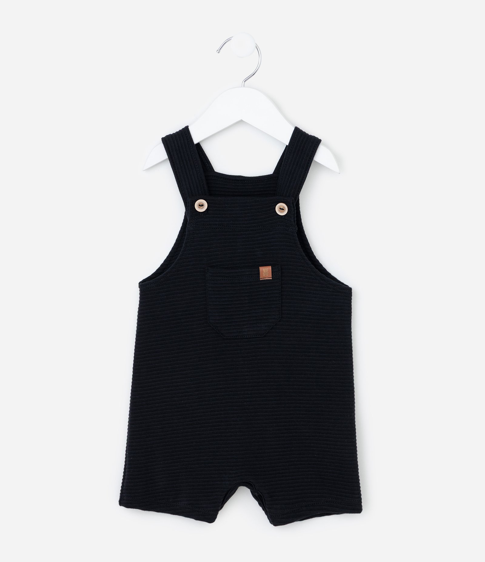 Jardineira Infantil Texturizada com Bolsinho - Tam 0 a 18 meses Preto 1