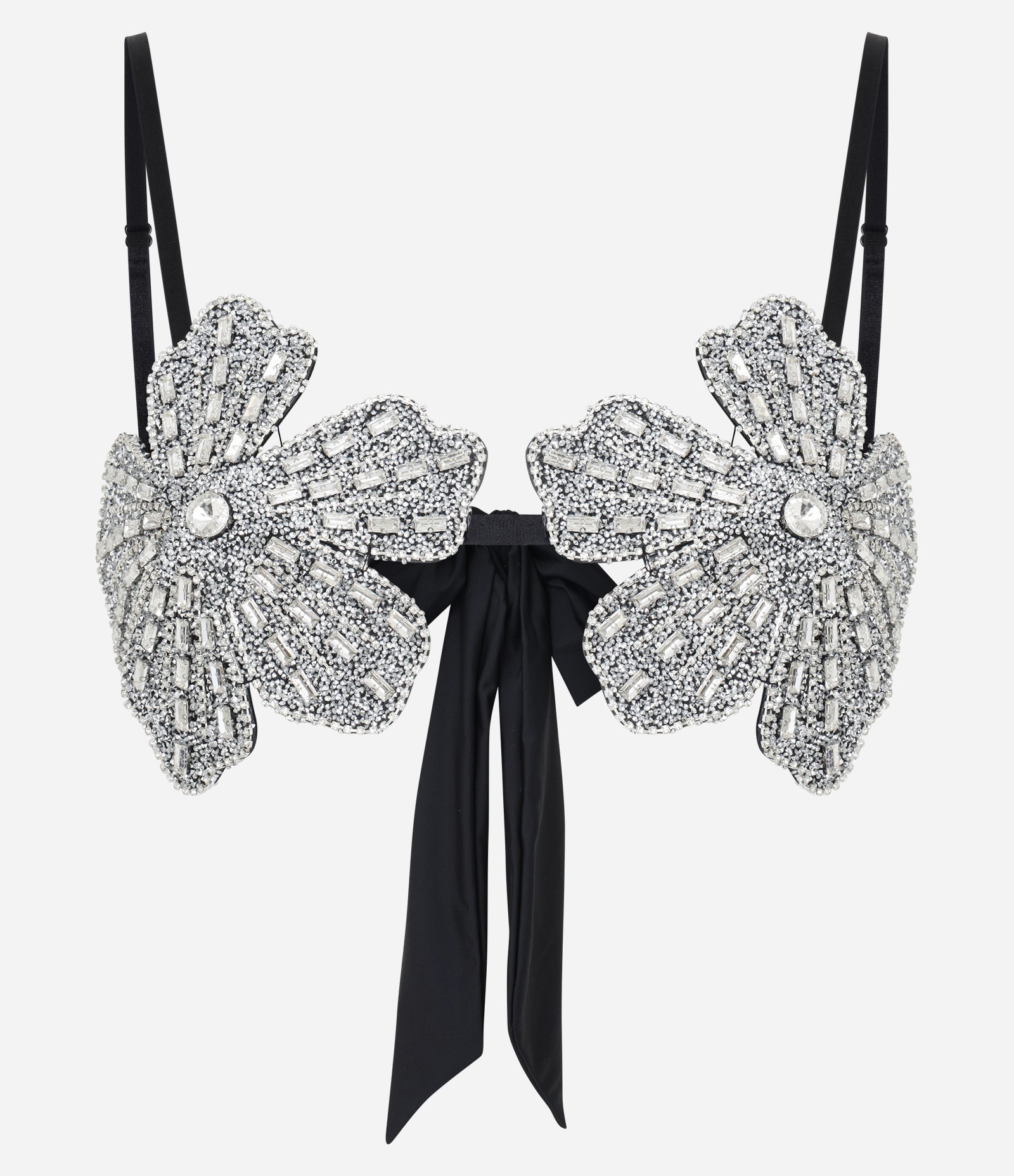 Sutiã Top de Flor com Brilhos e Amarrações Preto 4