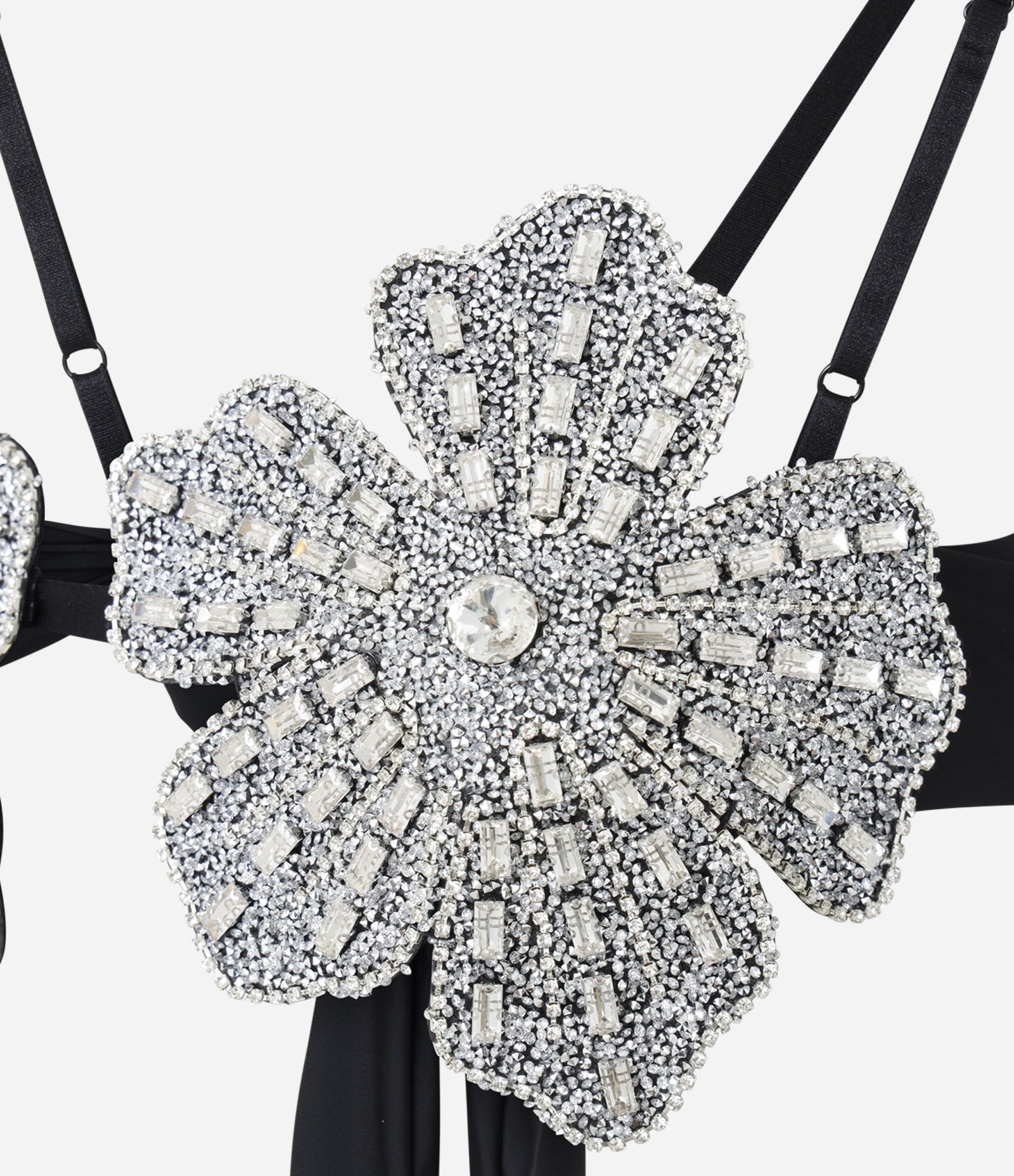 Sutiã Top de Flor com Brilhos e Amarrações Preto 5