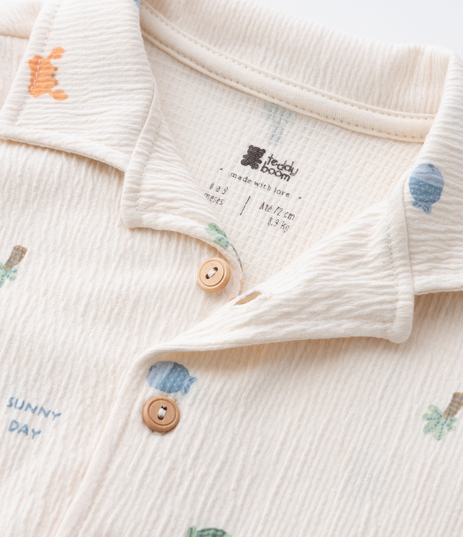 Conjunto Infantil em Anarruga com Estampa Fundo do Mar - Tam 0 a 18 Meses Bege 10