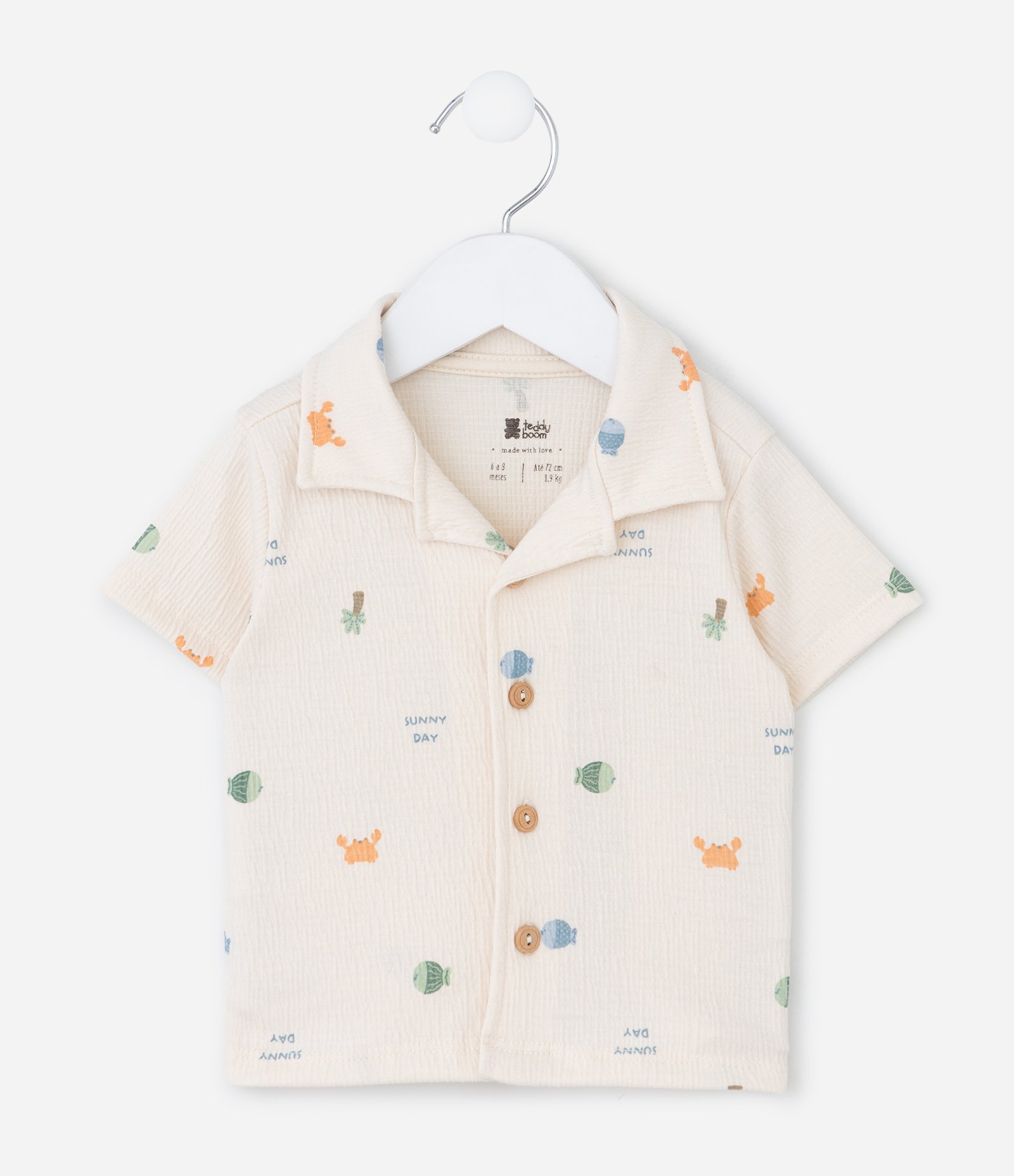 Conjunto Infantil em Anarruga com Estampa Fundo do Mar - Tam 0 a 18 Meses Bege 2