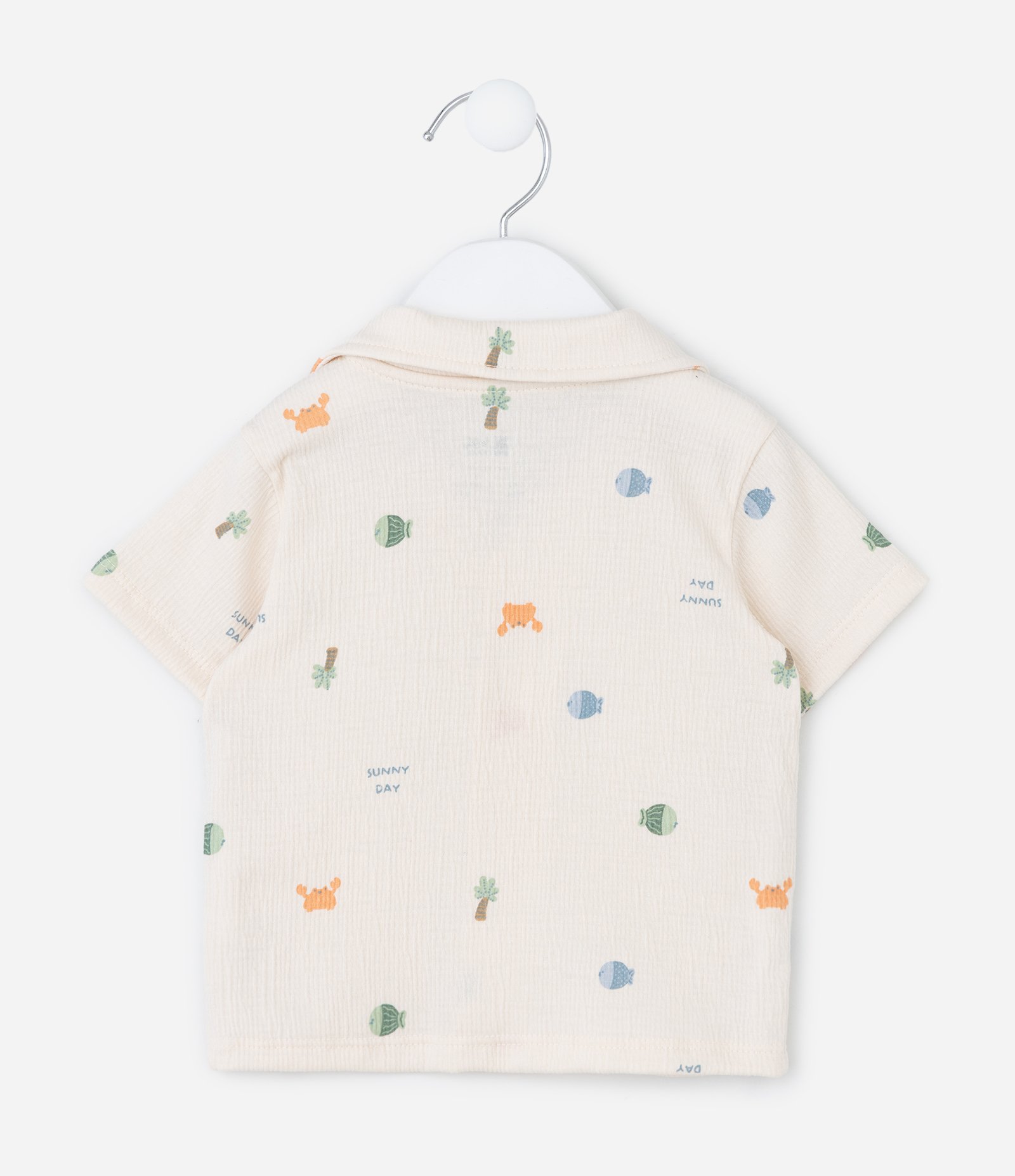 Conjunto Infantil em Anarruga com Estampa Fundo do Mar - Tam 0 a 18 Meses Bege 3