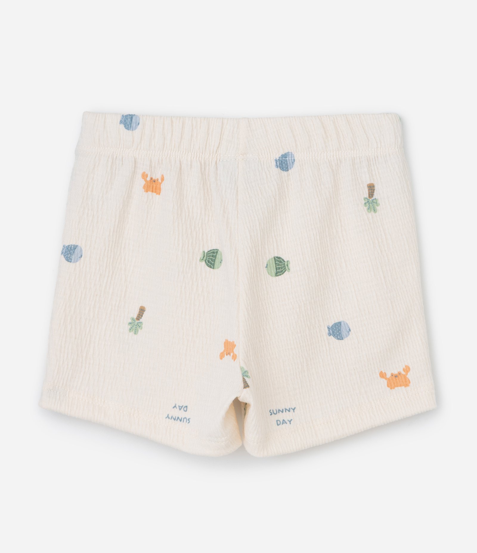 Conjunto Infantil em Anarruga com Estampa Fundo do Mar - Tam 0 a 18 Meses Bege 5