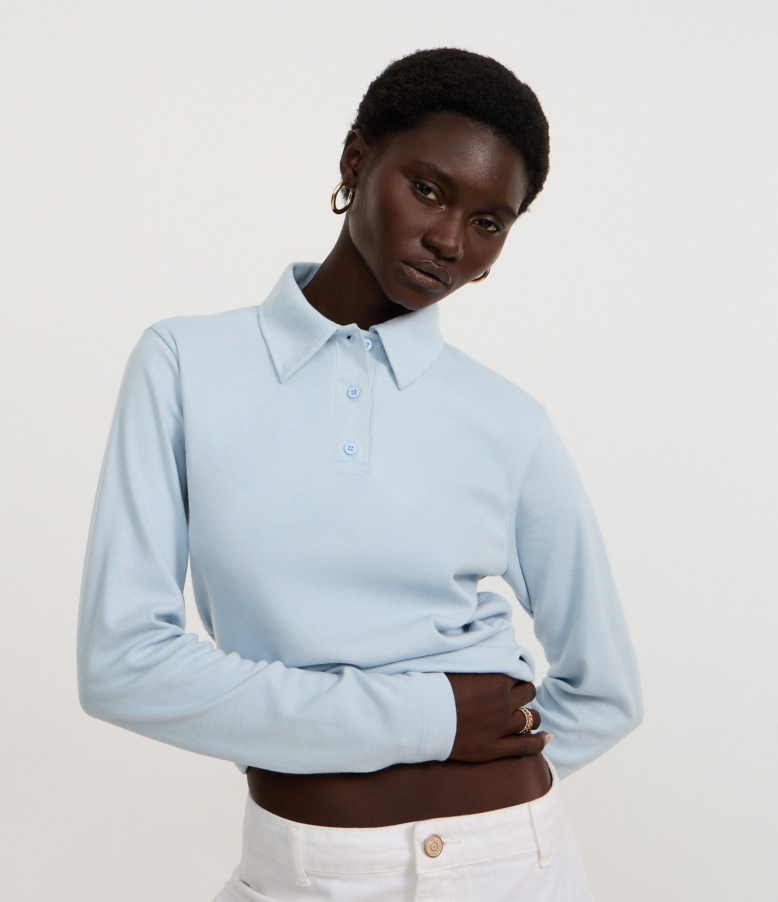 Blusa Polo em Interlock Azul Claro 1