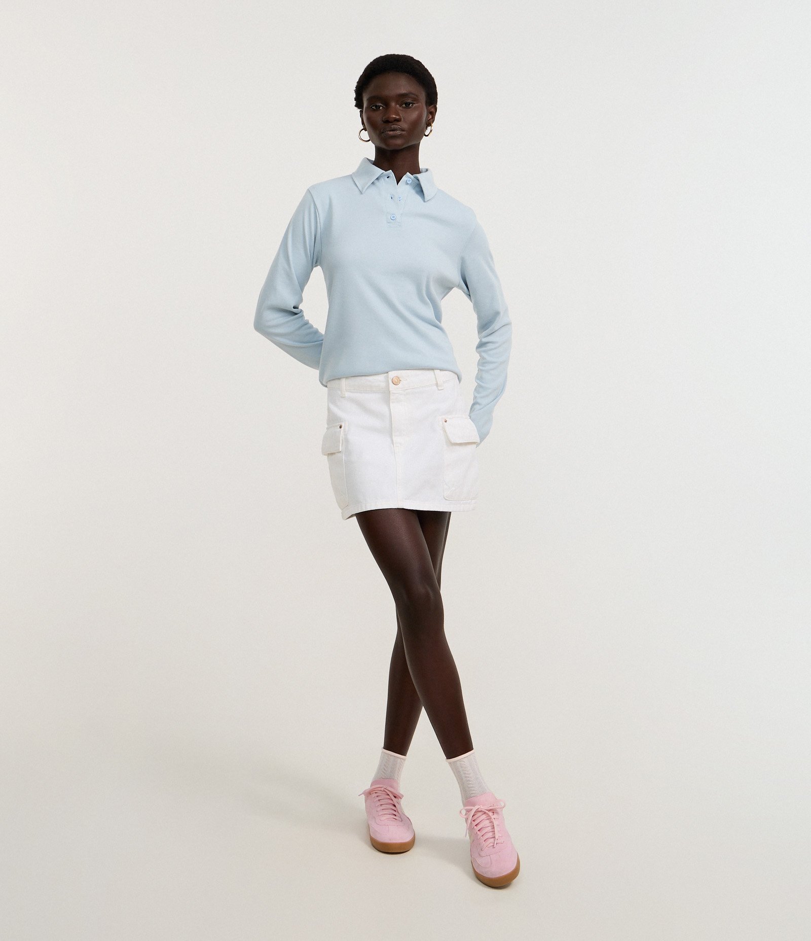 Blusa Polo em Interlock Azul Claro 2