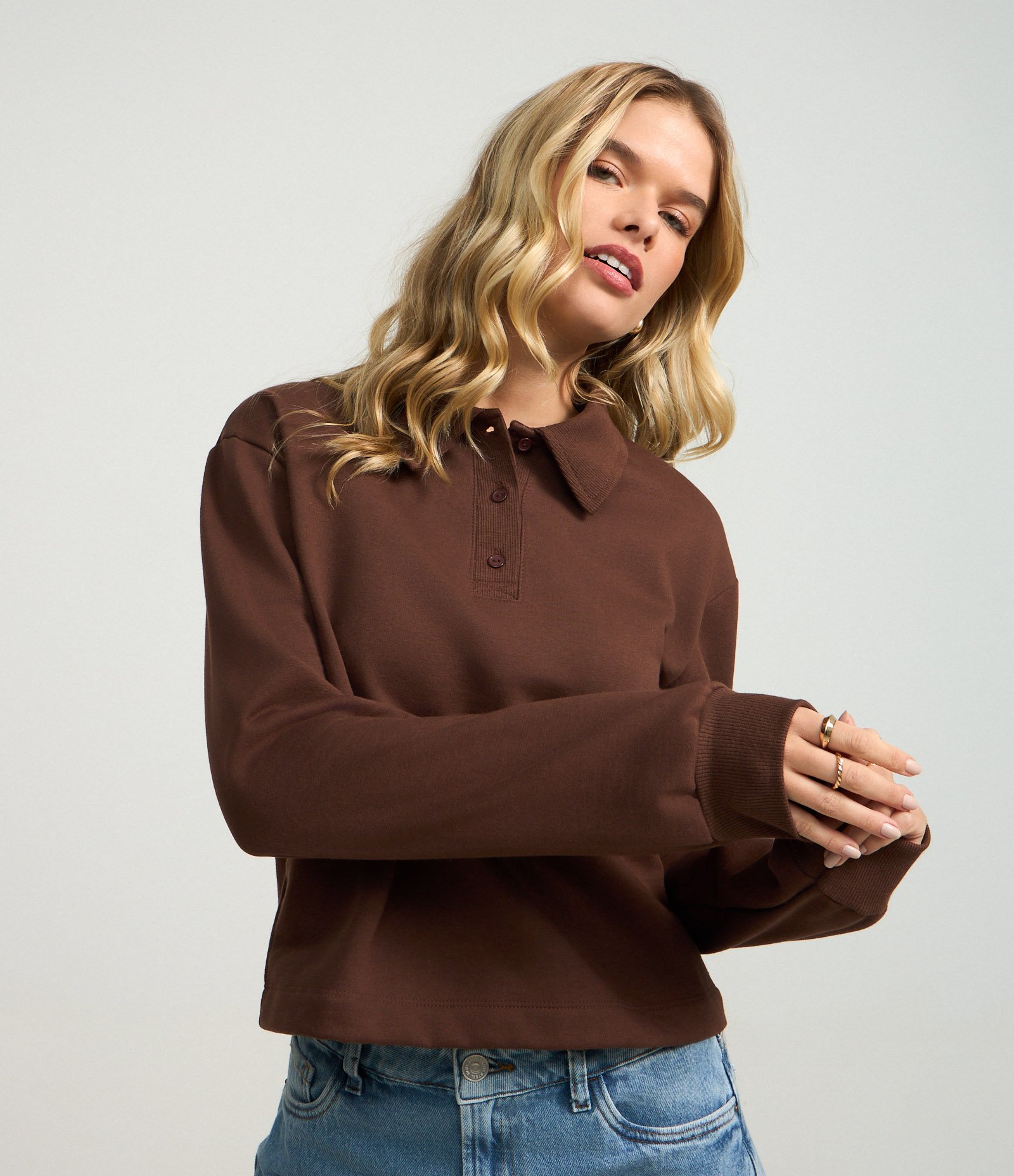 Suéter em Algodão com Gola Polo Marrom 4