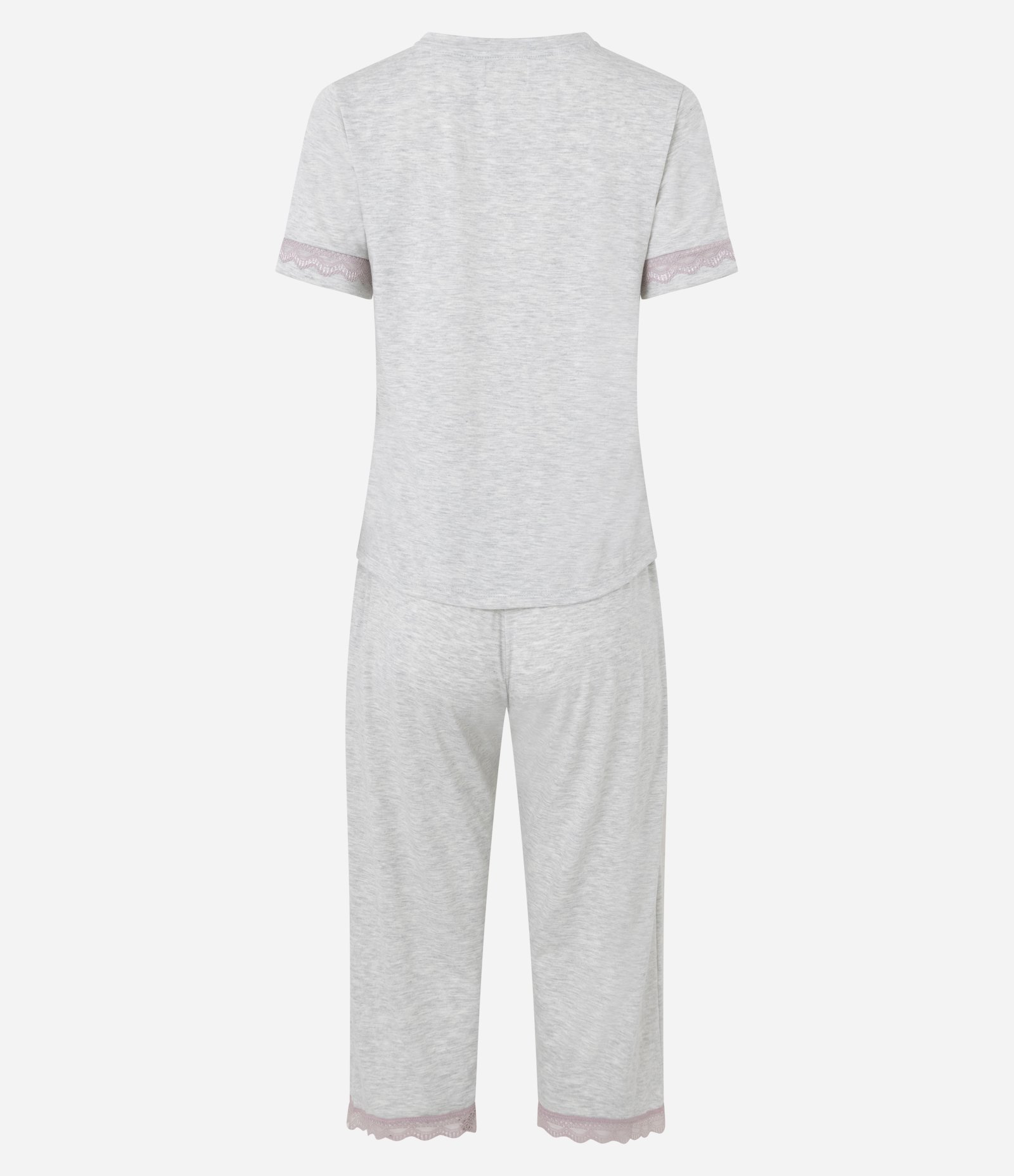 Pijama Capri em Viscolycra com Abotoamento Frontal e Detalhes de Rendinha Cinza 5