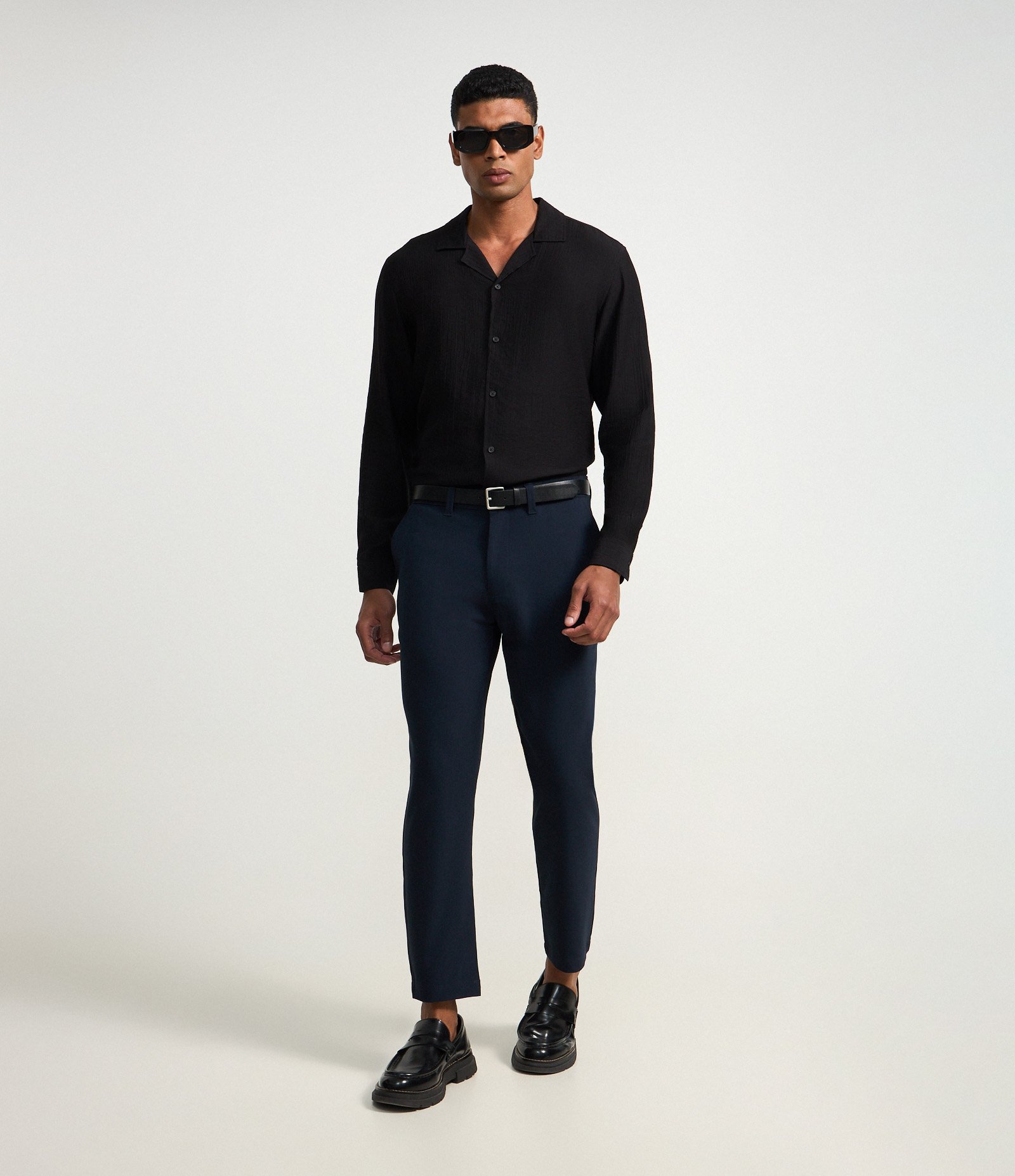 Calça Slim com Cós Elástico Alfaiatada Azul 1