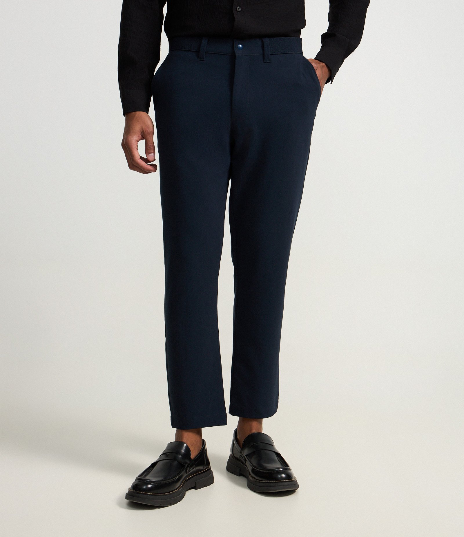 Calça Slim com Cós Elástico Alfaiatada Azul 2