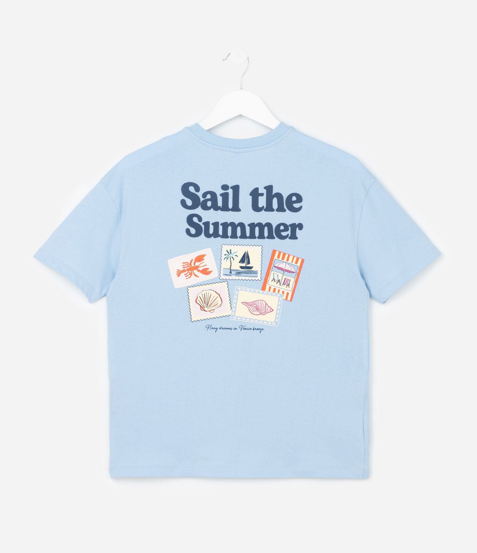 Camiseta Infantil com Estampa de Praia - Tam 5 a 14 Anos Azul 2