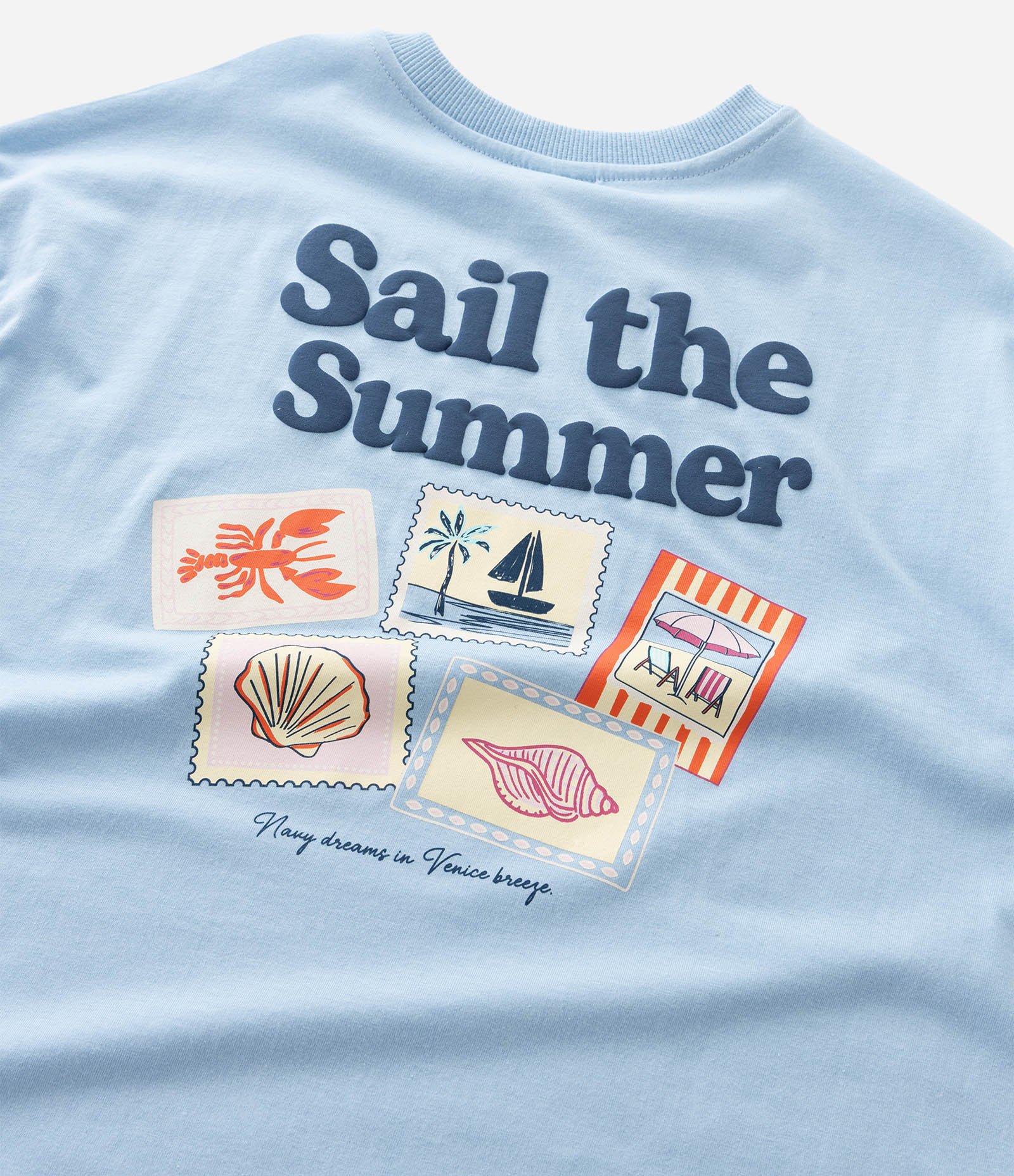 Camiseta Infantil com Estampa de Praia - Tam 5 a 14 Anos Azul 7