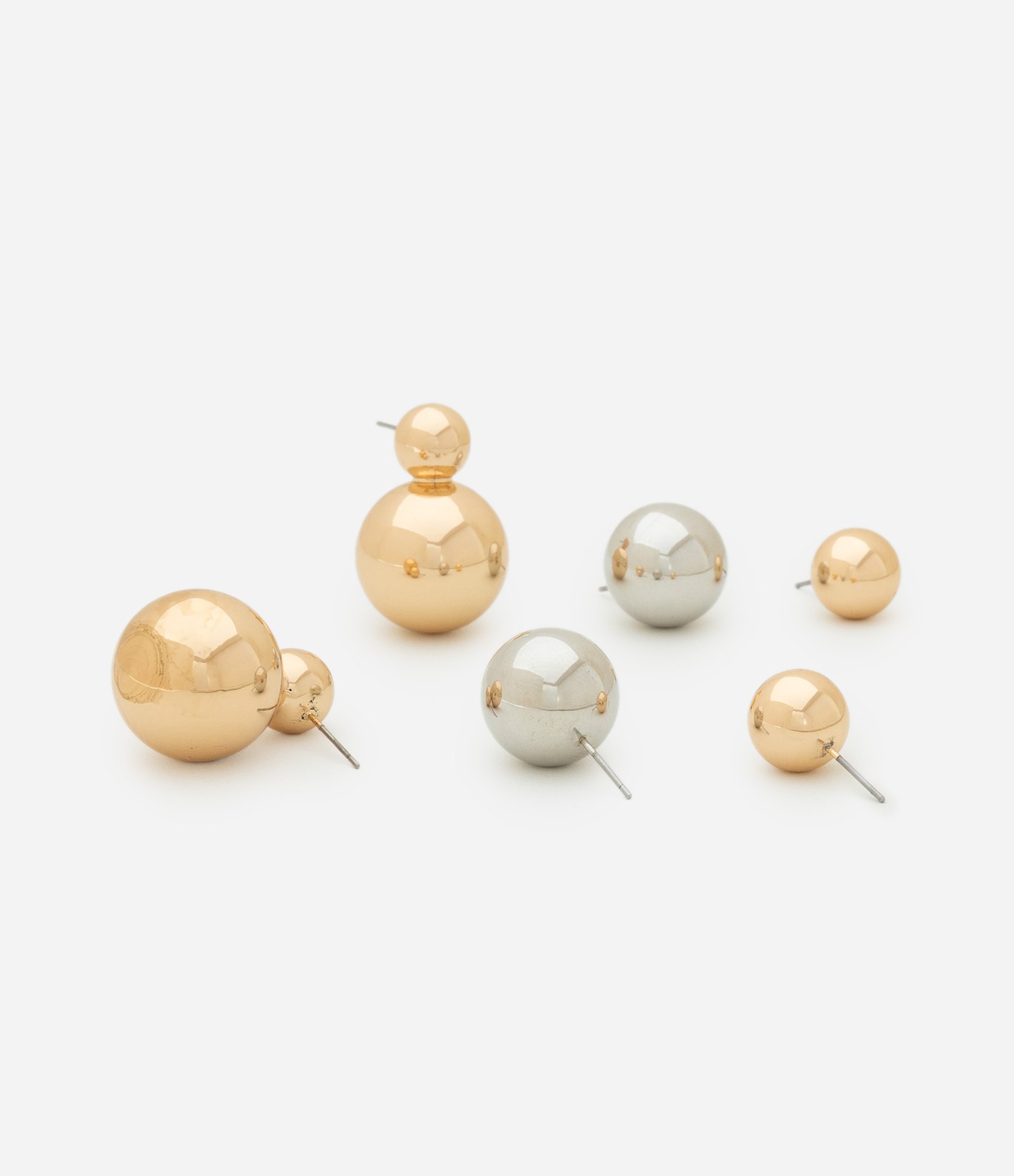 Kit 03 Brincos Esferas Bicolor Dourado 2