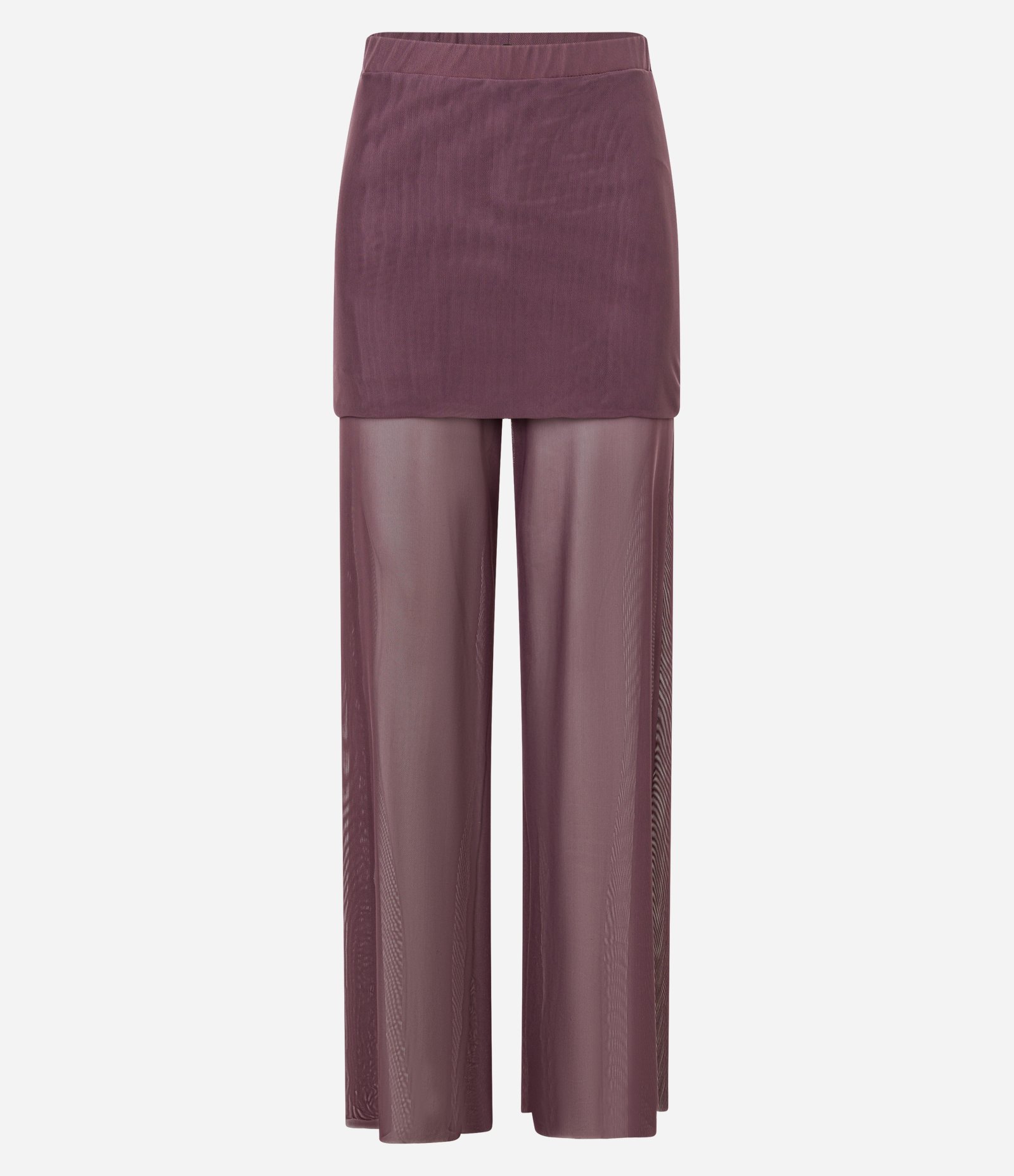 Calça Reta em Tule com Saia Sobreposta Bordô 5