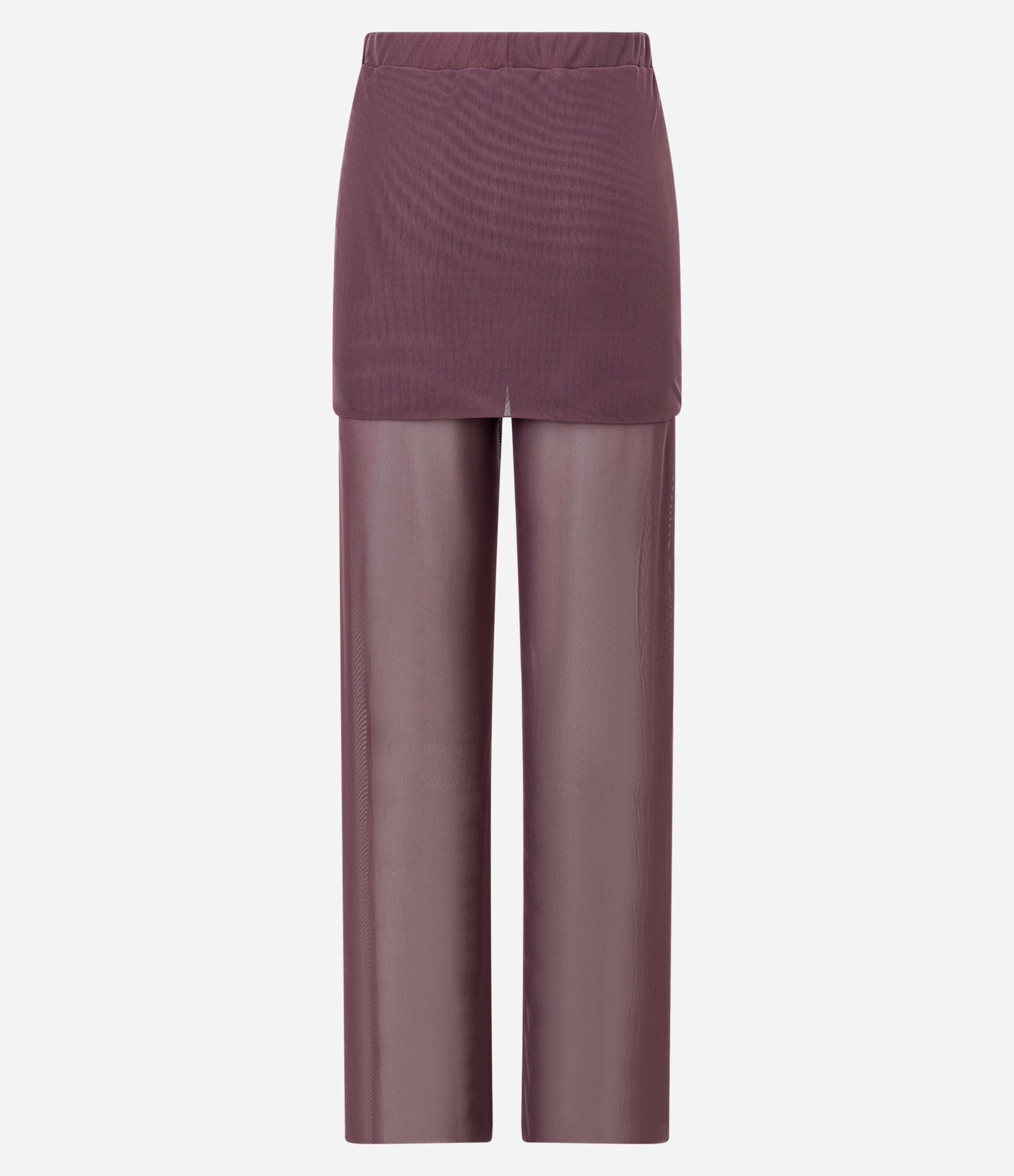 Calça Reta em Tule com Saia Sobreposta Bordô 6