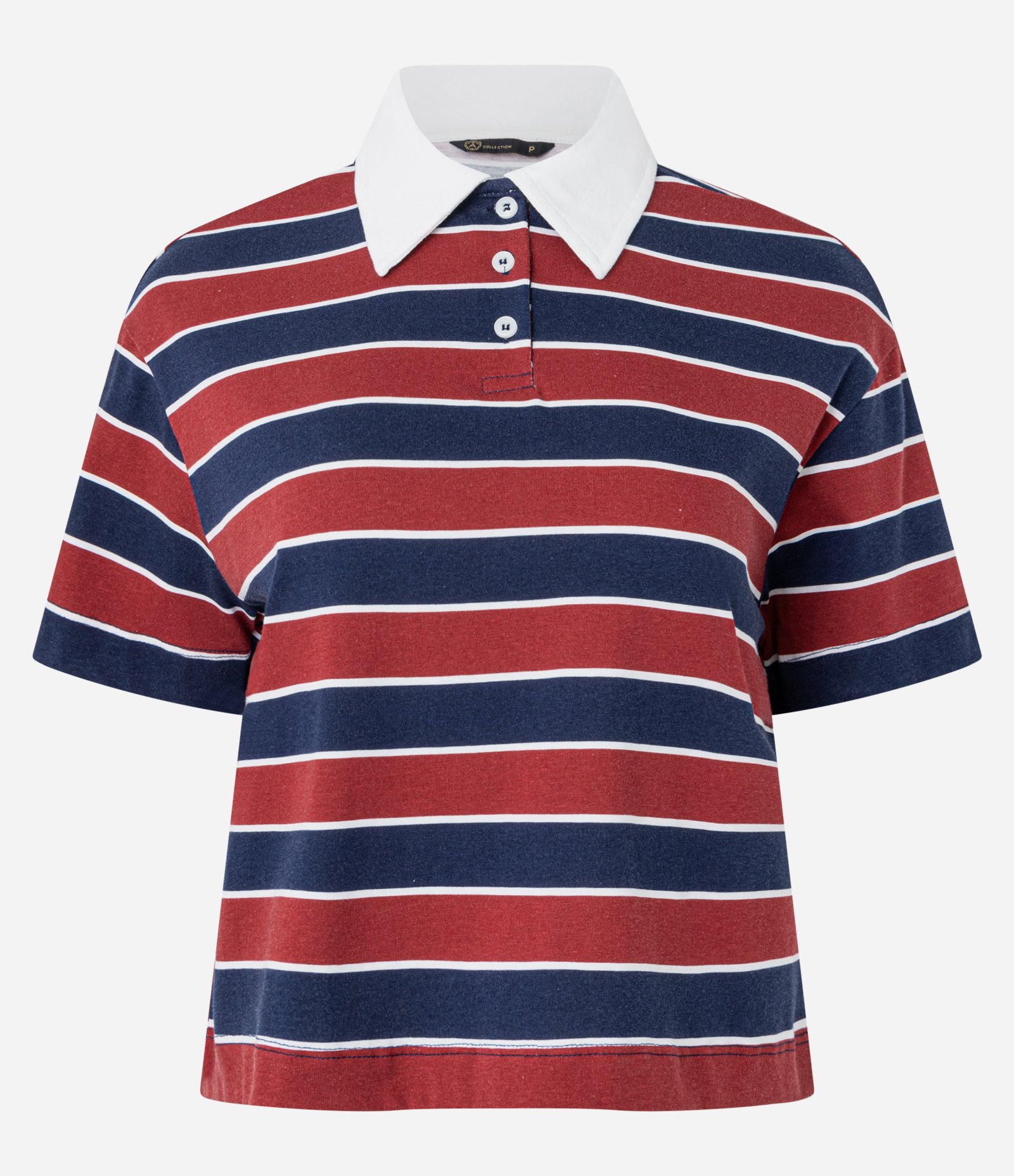 Blusa Polo em Algodão com Listras Horizontais Vermelho/Azul 5