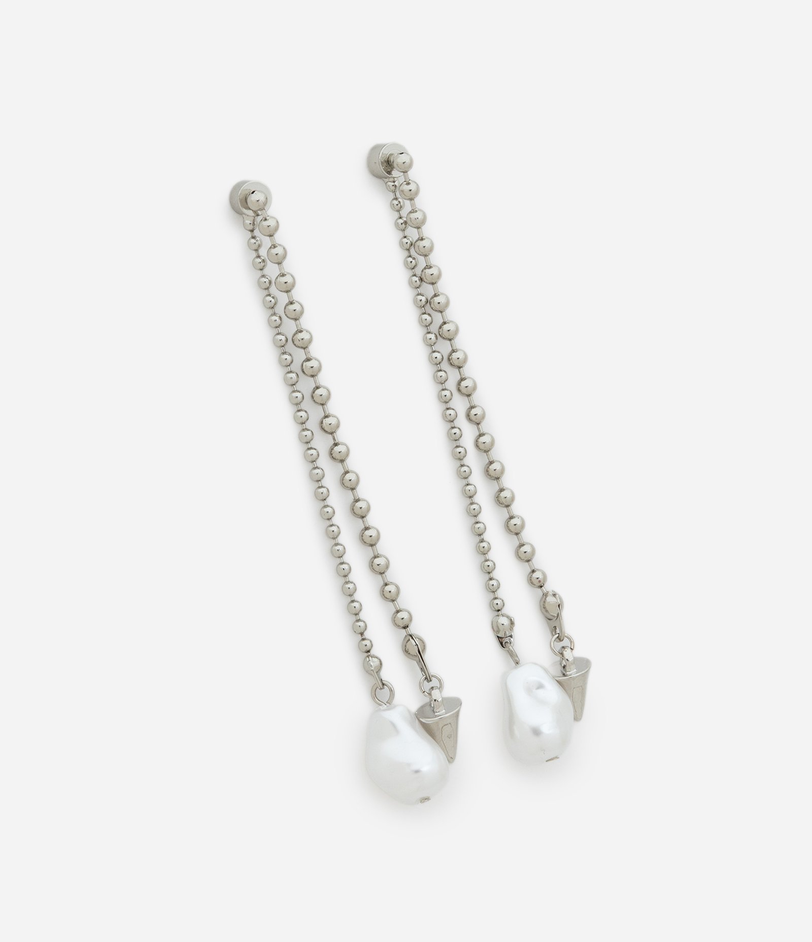 Brinco Fio em Metal com Pérola e Spike Cinza 2