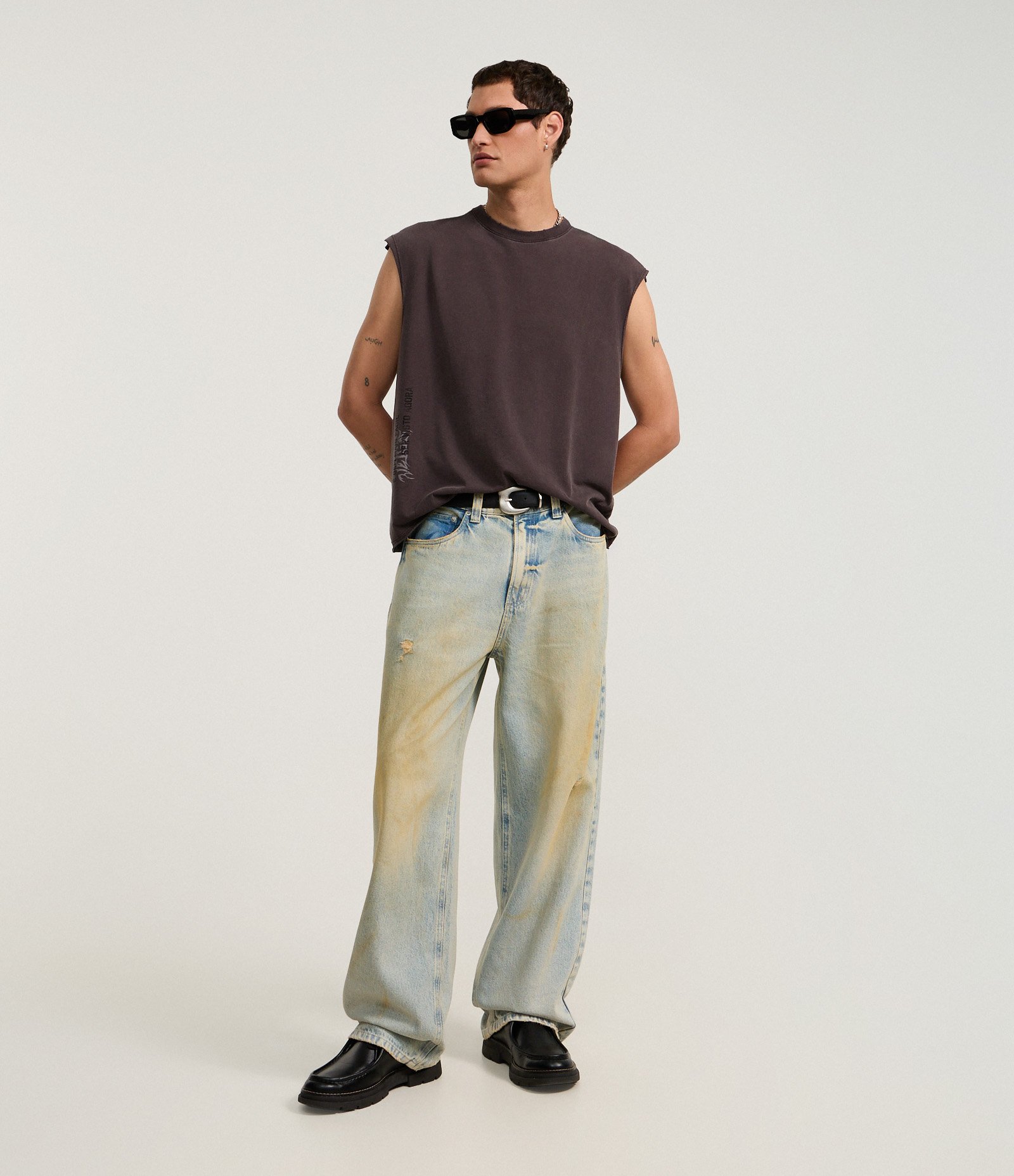 Calça Super baggy em Jeans Dirty Washed Azul 1