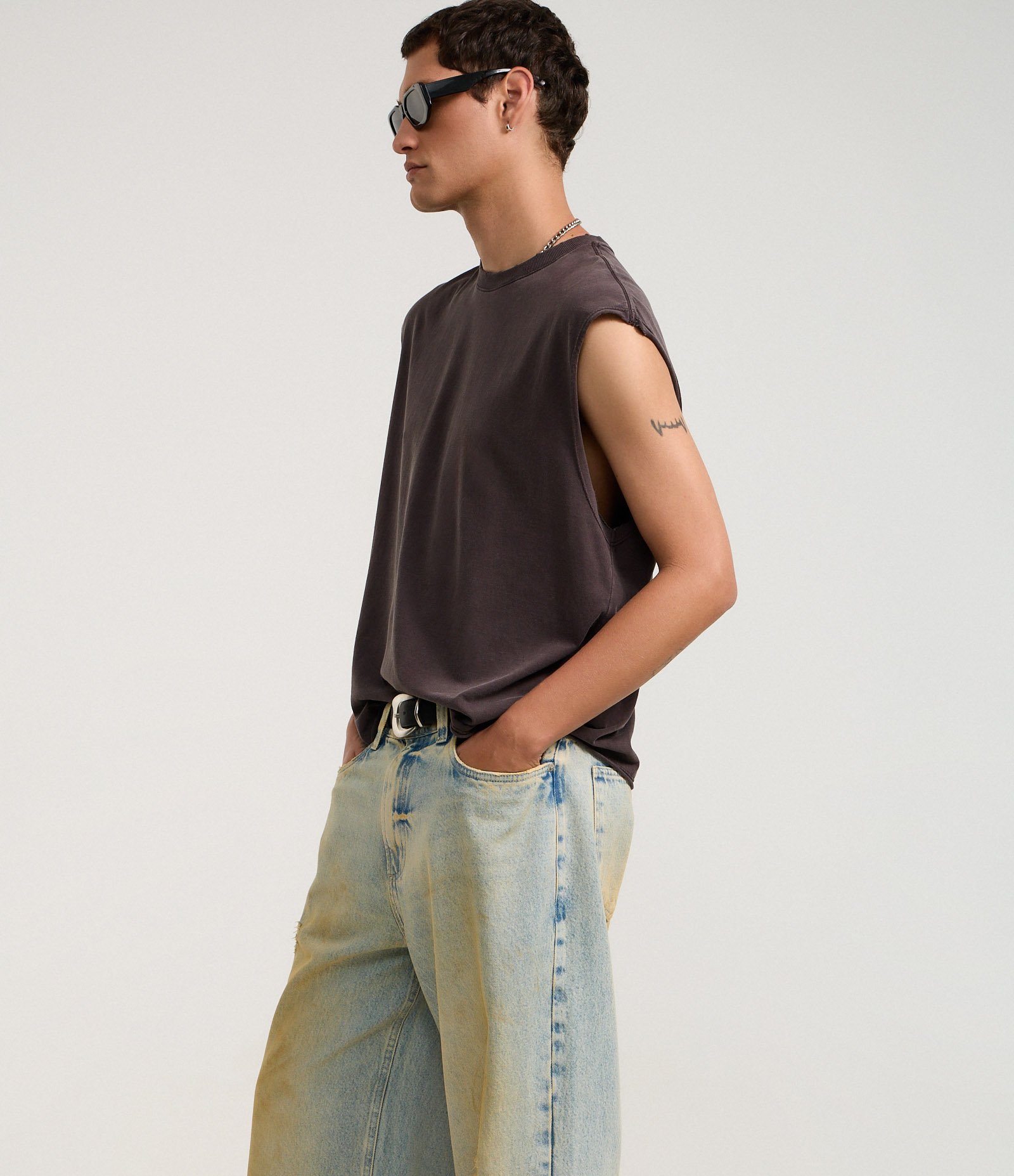 Calça Super baggy em Jeans Dirty Washed Azul 3