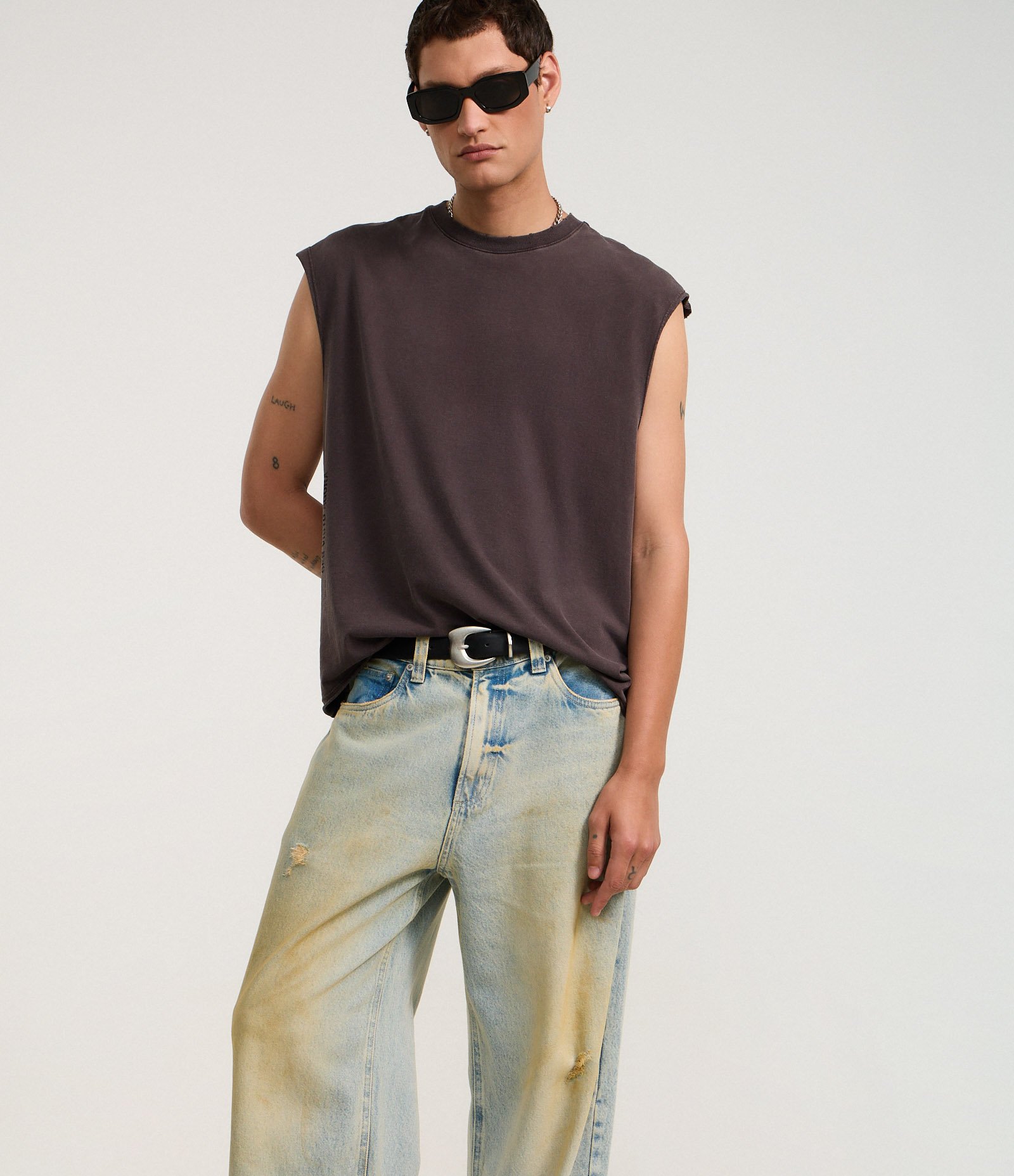 Calça Super baggy em Jeans Dirty Washed Azul 5