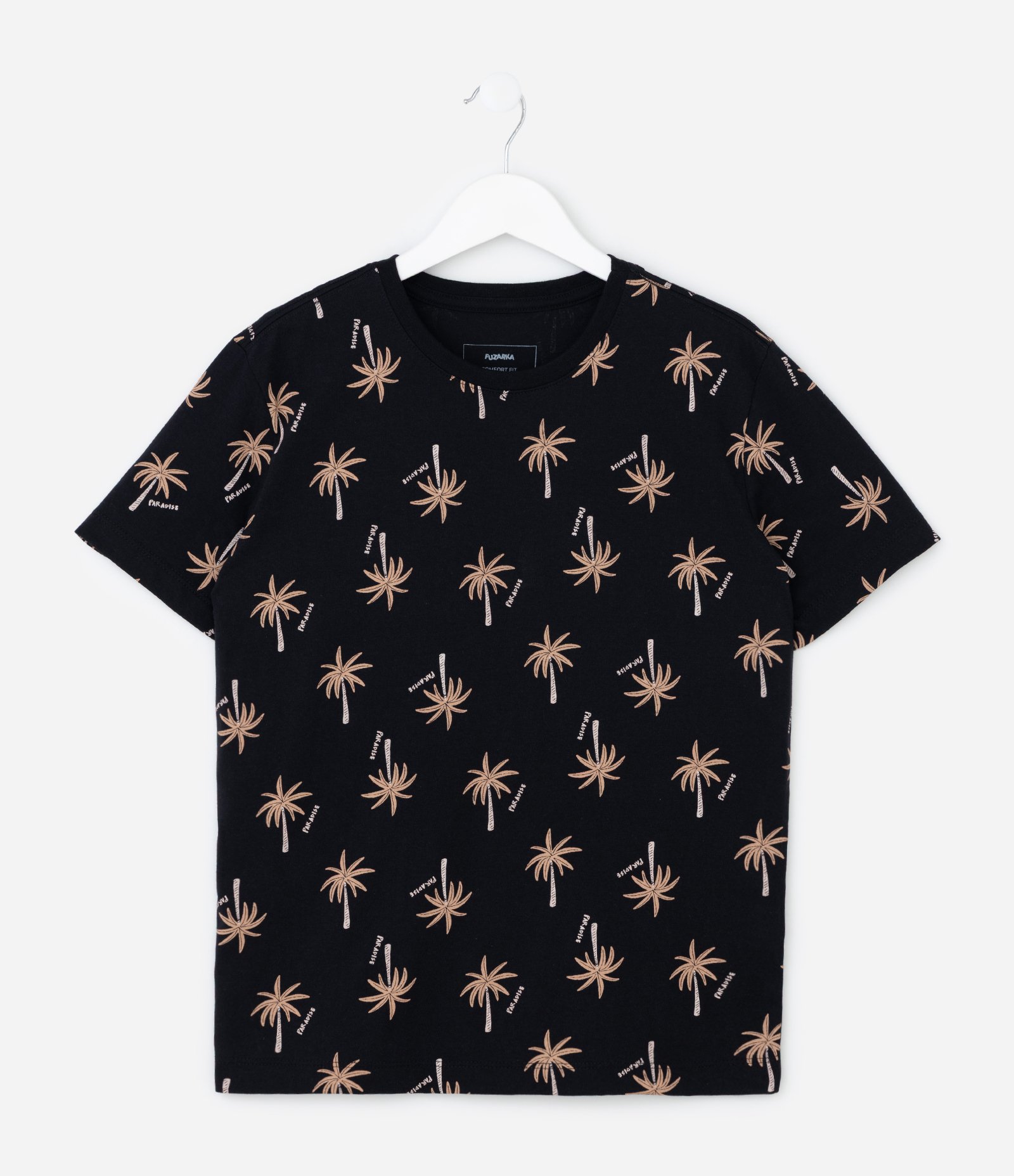 Camiseta Infantil Regular com Estampa de Coqueiros - Tam 5 a 14 Anos Preto 1