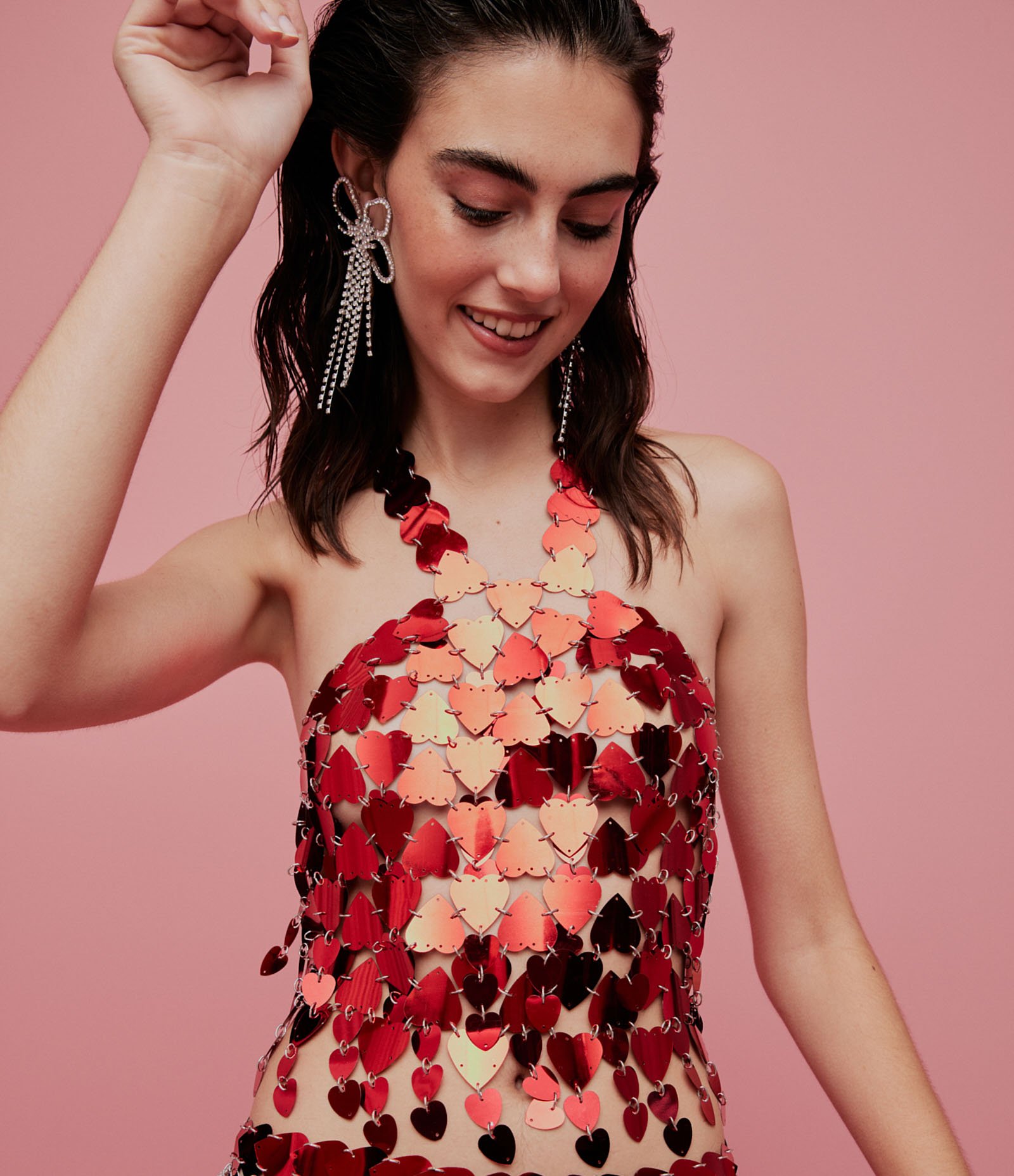 Body Chain em Paetês com Forma de Coração em Elos Vermelho 2