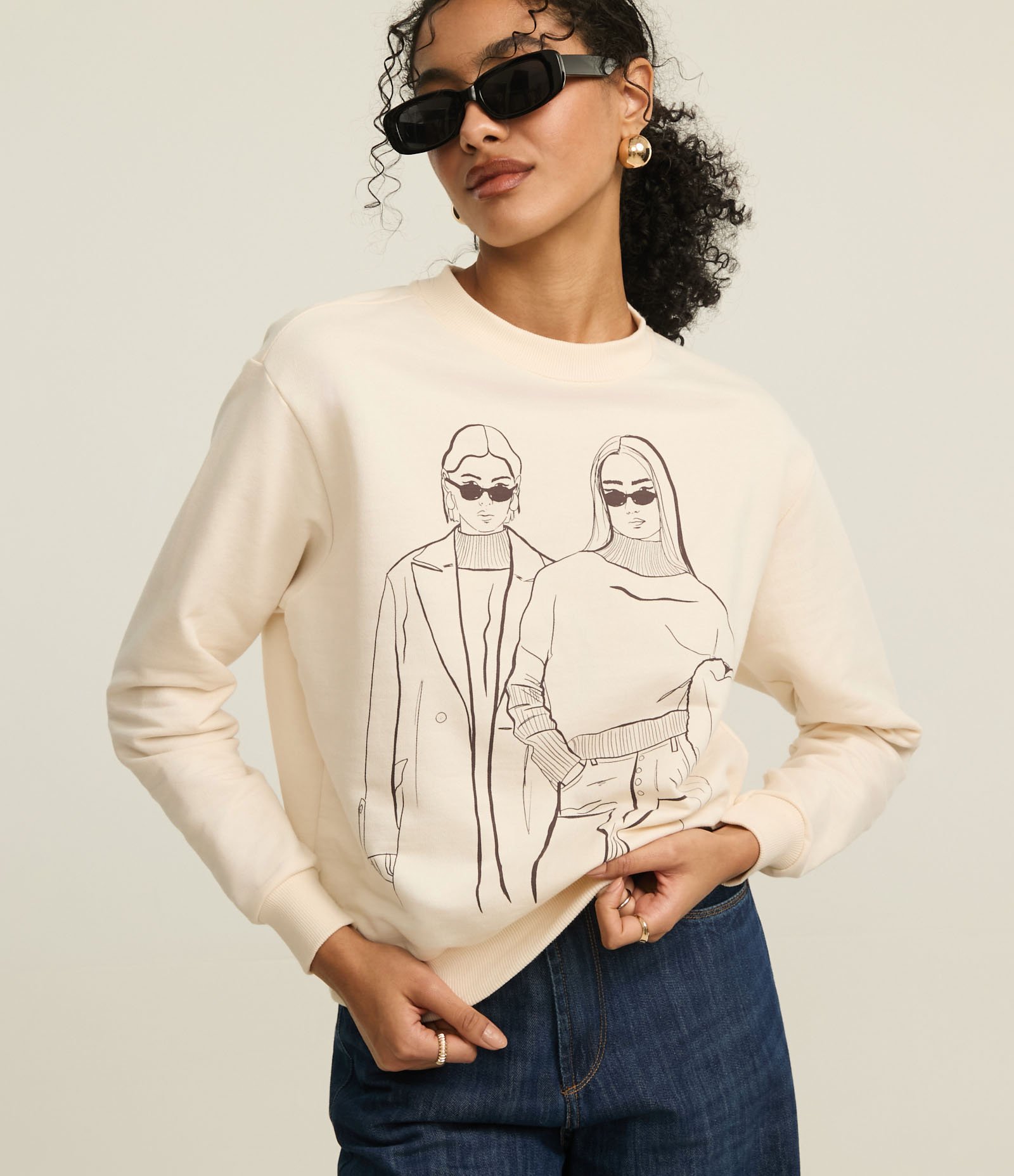 Casaco em Moletom com Bordado Mulheres Fashion Bege 1