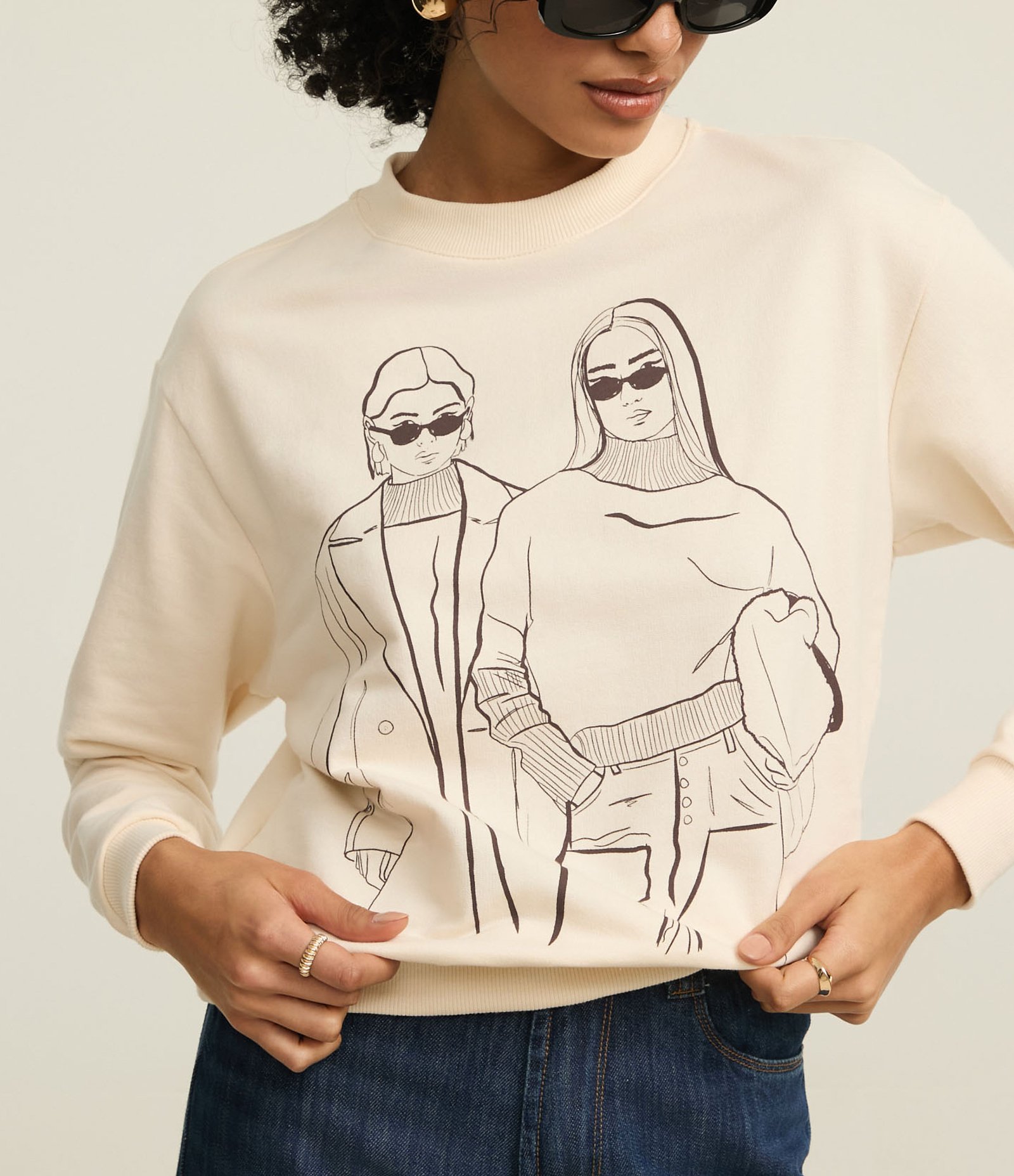 Casaco em Moletom com Bordado Mulheres Fashion Bege 4