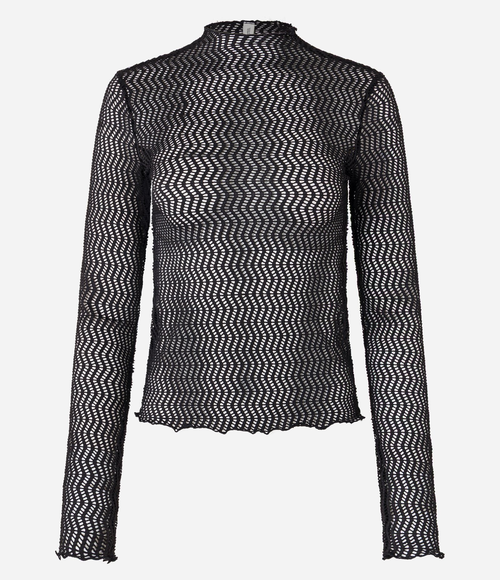 Blusa em Renda Furadinha com Gola Alta Frufru Preto 1