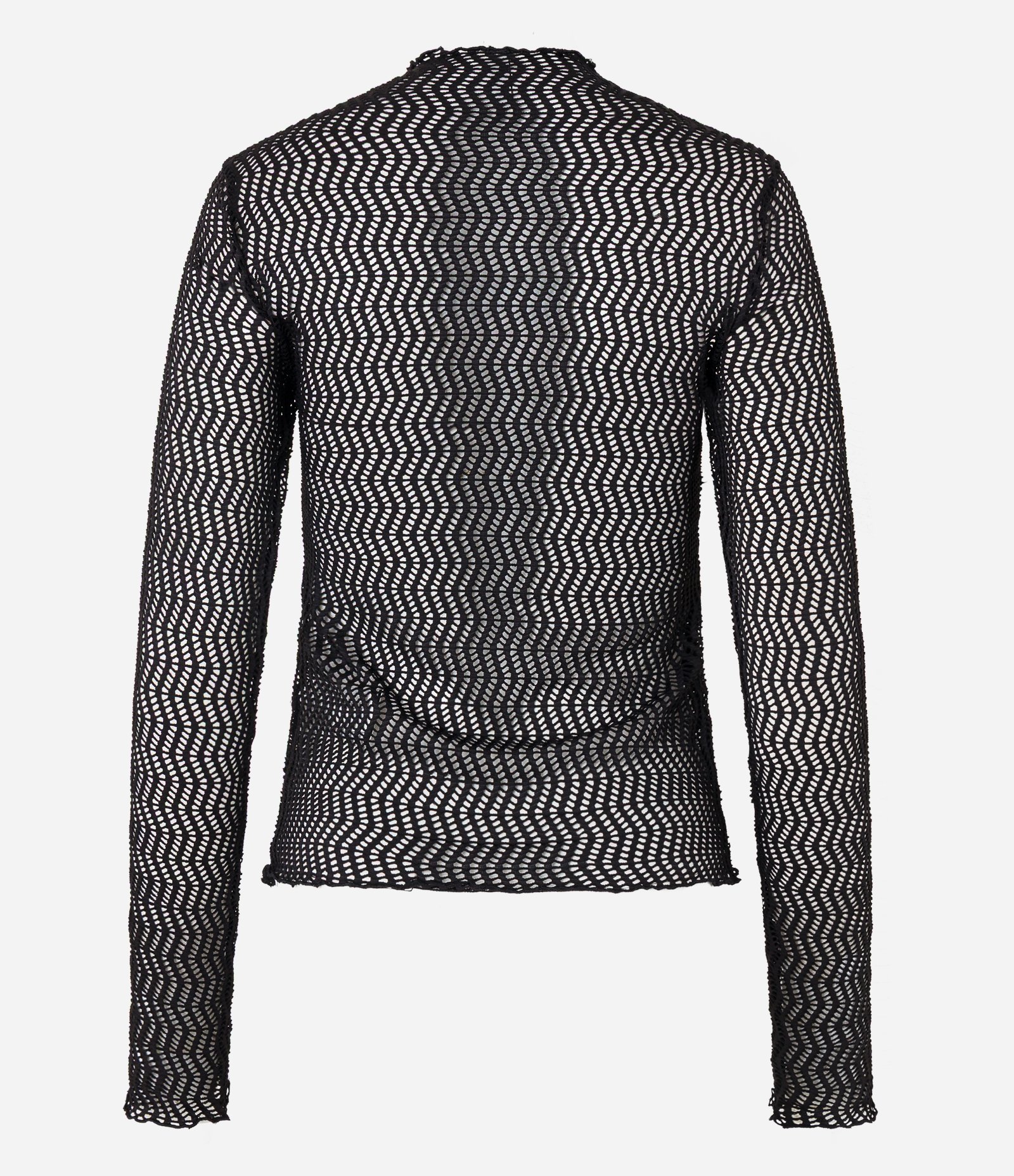 Blusa em Renda Furadinha com Gola Alta Frufru Preto 3