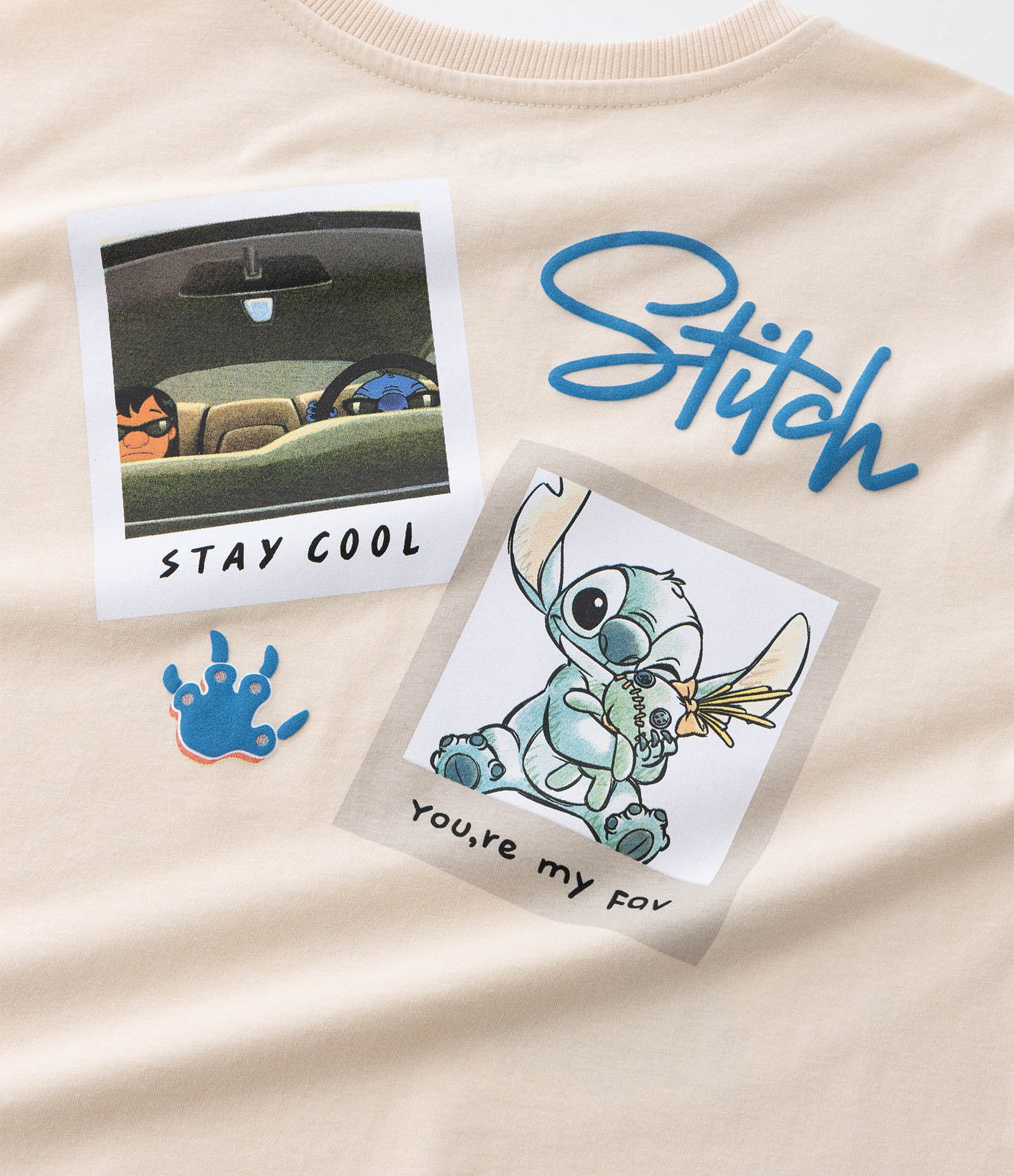 Camiseta Curta Infantil com Estampa do Stitch Frente e Costas - Tam 5 a 14 Anos Bege 9