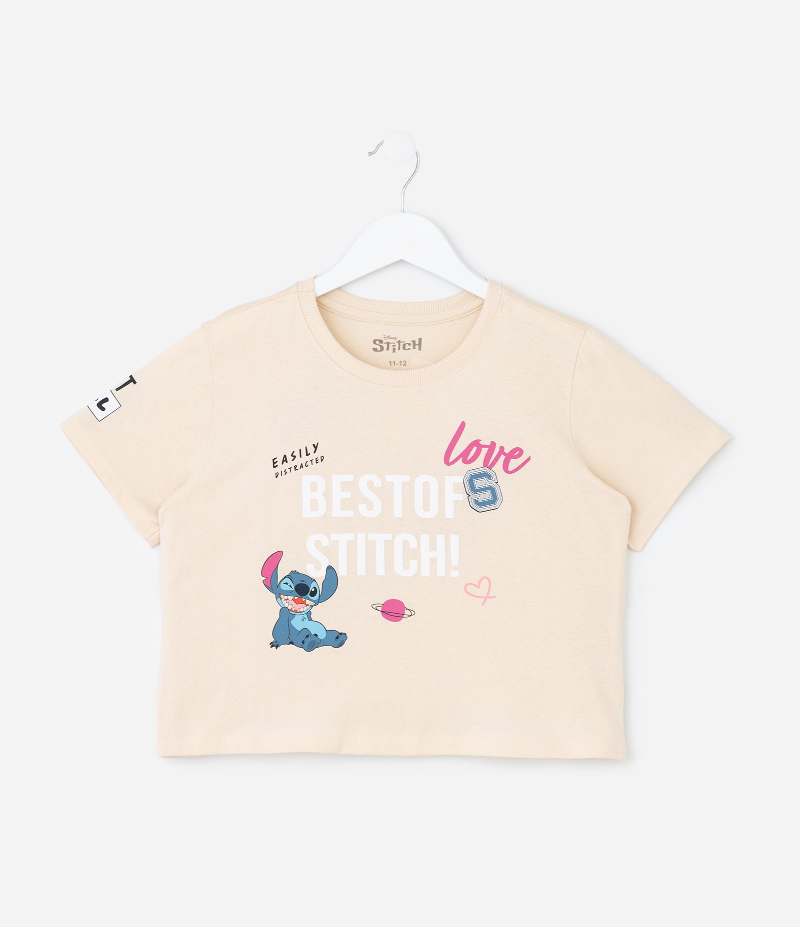 Camiseta Curta Infantil com Estampa do Stitch Frente e Costas - Tam 5 a 14 Anos Bege 2