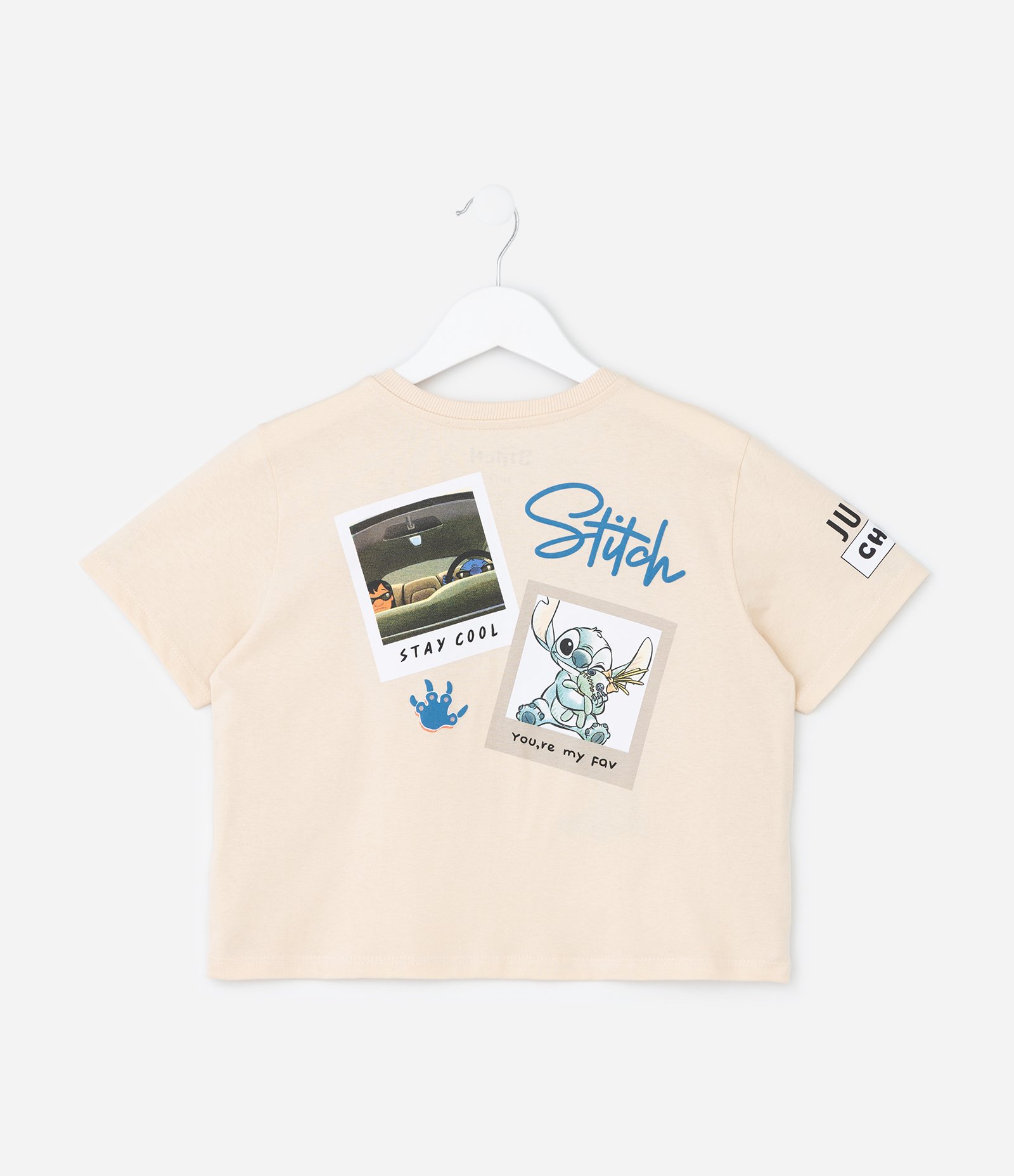 Camiseta Curta Infantil com Estampa do Stitch Frente e Costas - Tam 5 a 14 Anos Bege 3