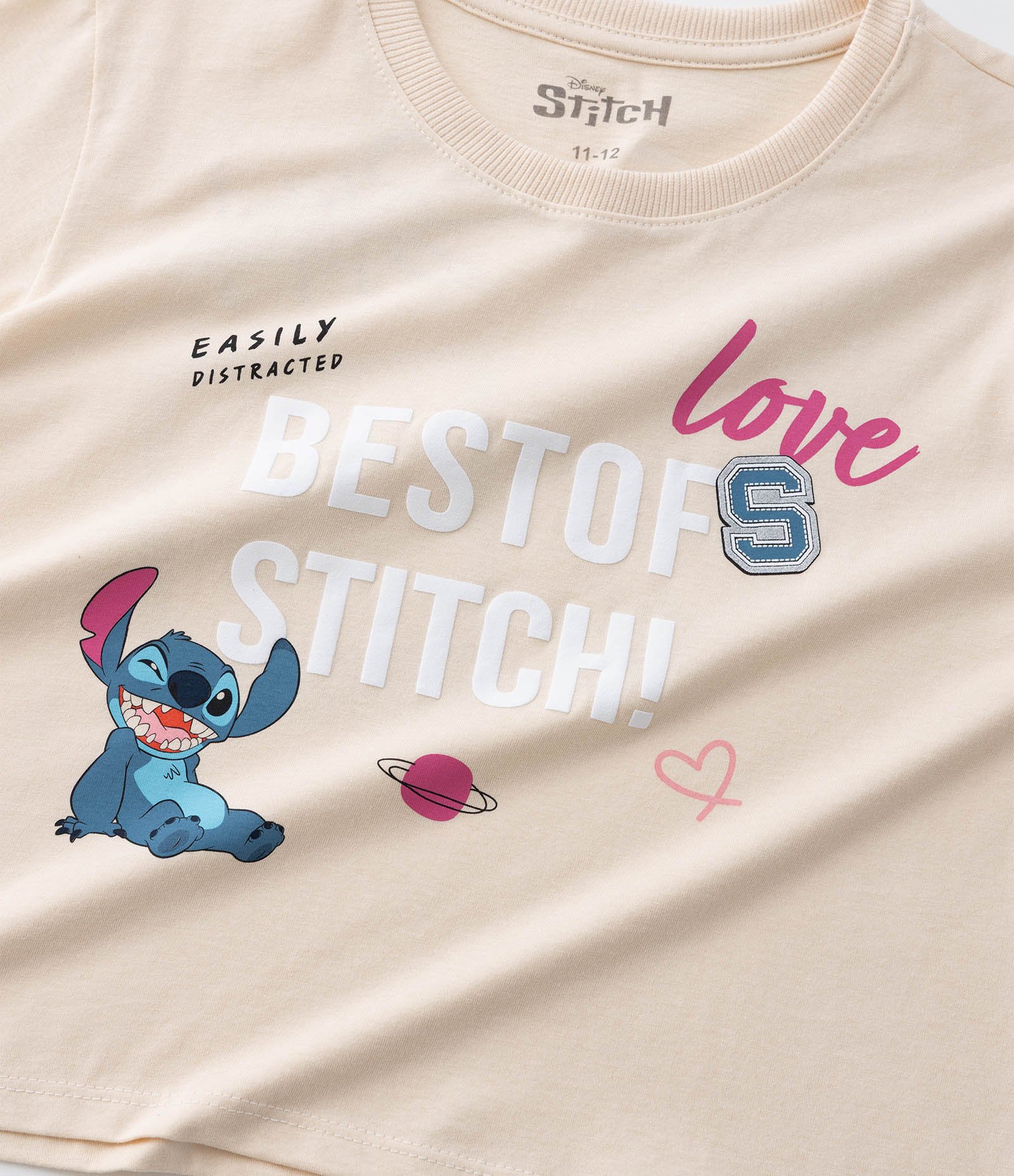 Camiseta Curta Infantil com Estampa do Stitch Frente e Costas - Tam 5 a 14 Anos Bege 6