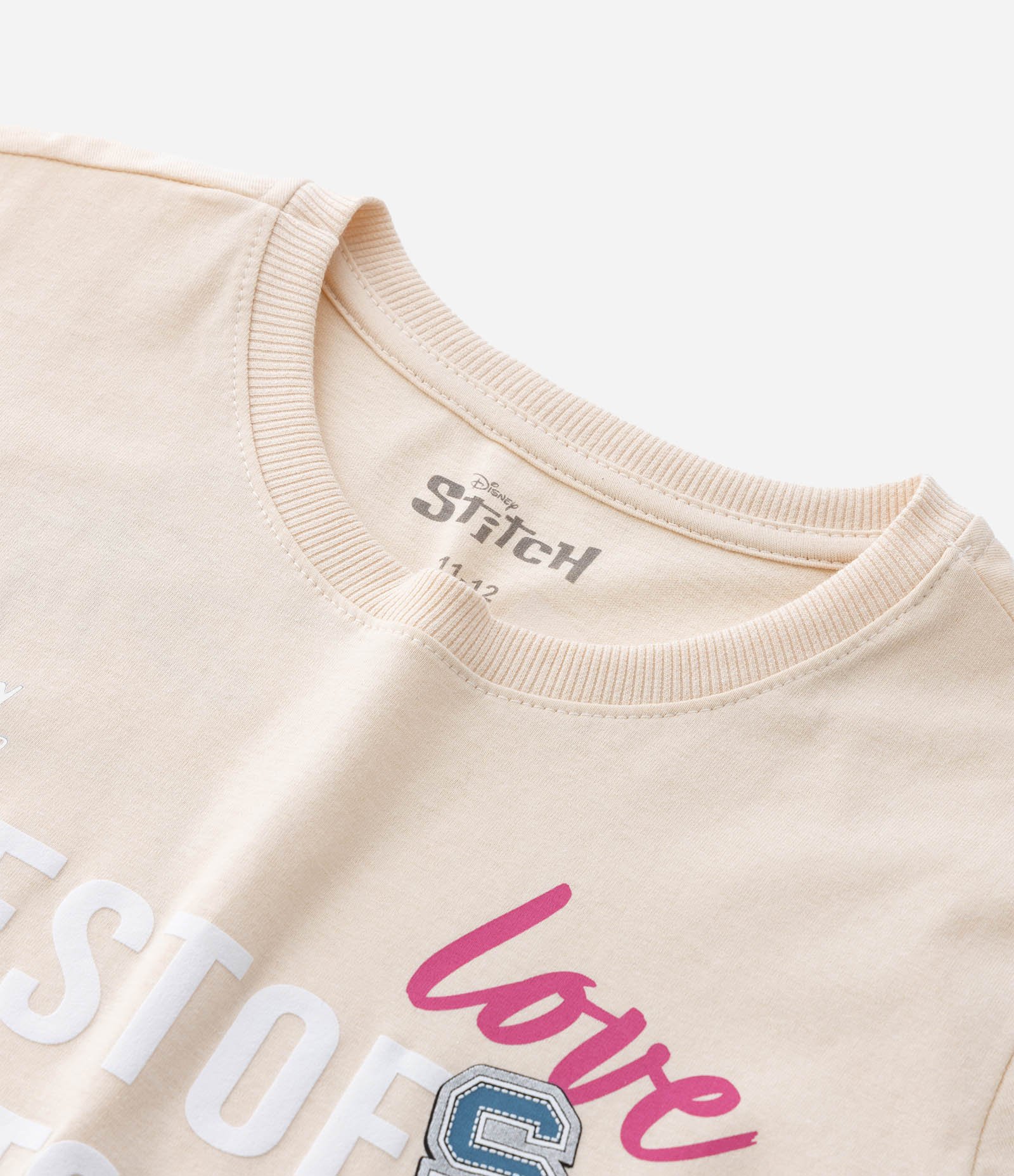 Camiseta Curta Infantil com Estampa do Stitch Frente e Costas - Tam 5 a 14 Anos Bege 7
